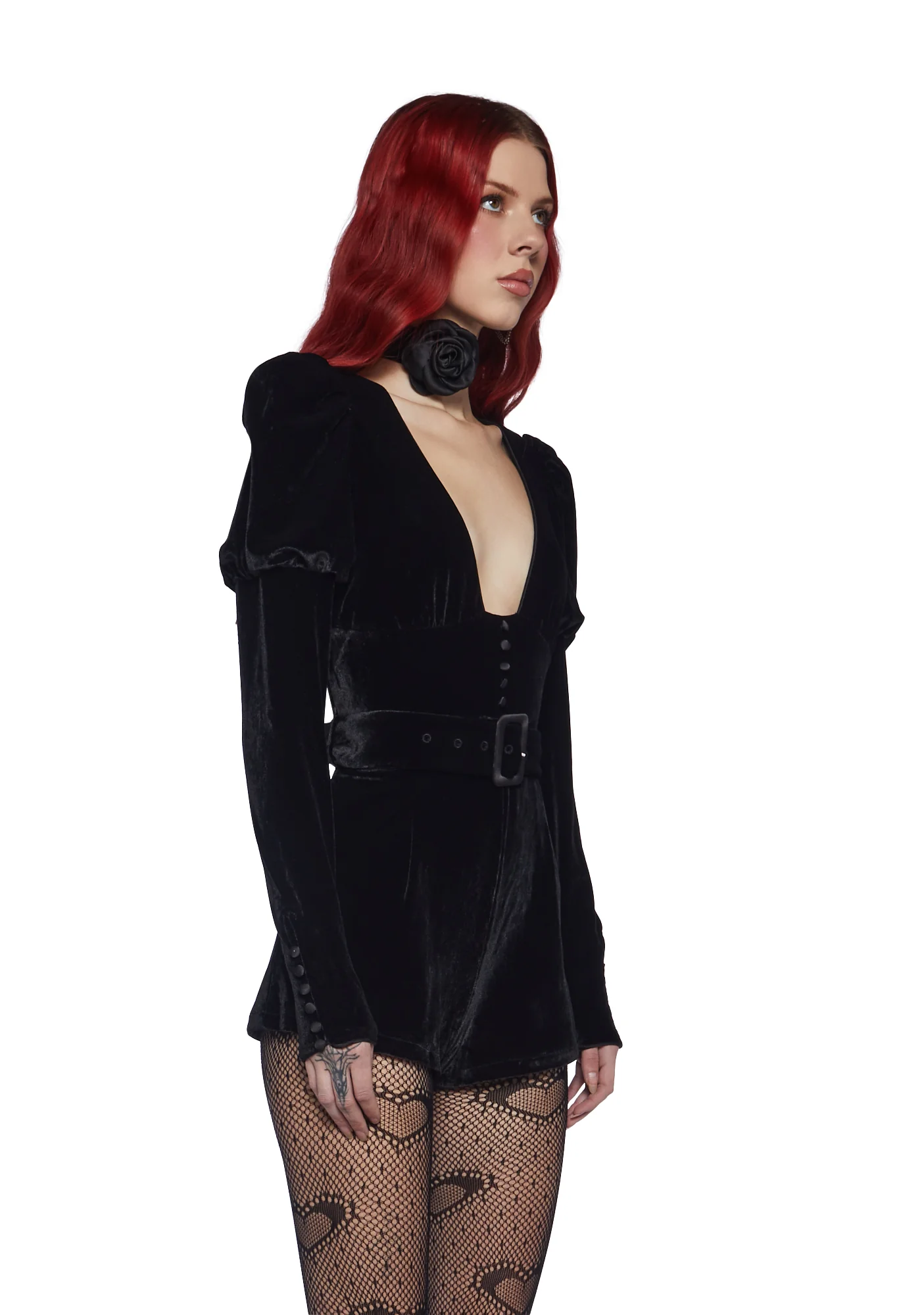 Chic Manners Velvet Romper - Black - Image 4