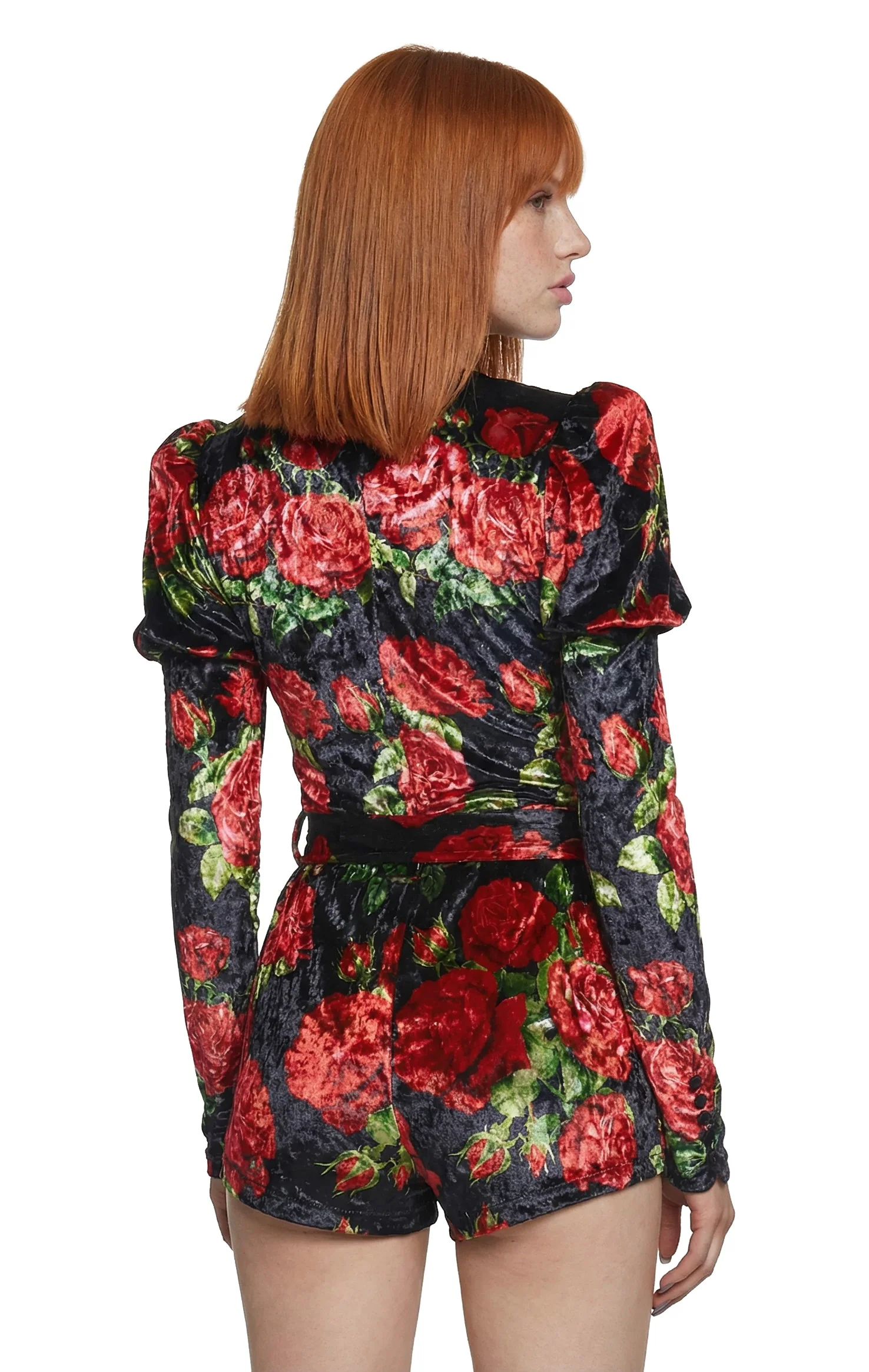 Chic Manners Velvet Romper - Black/Red - Image 3