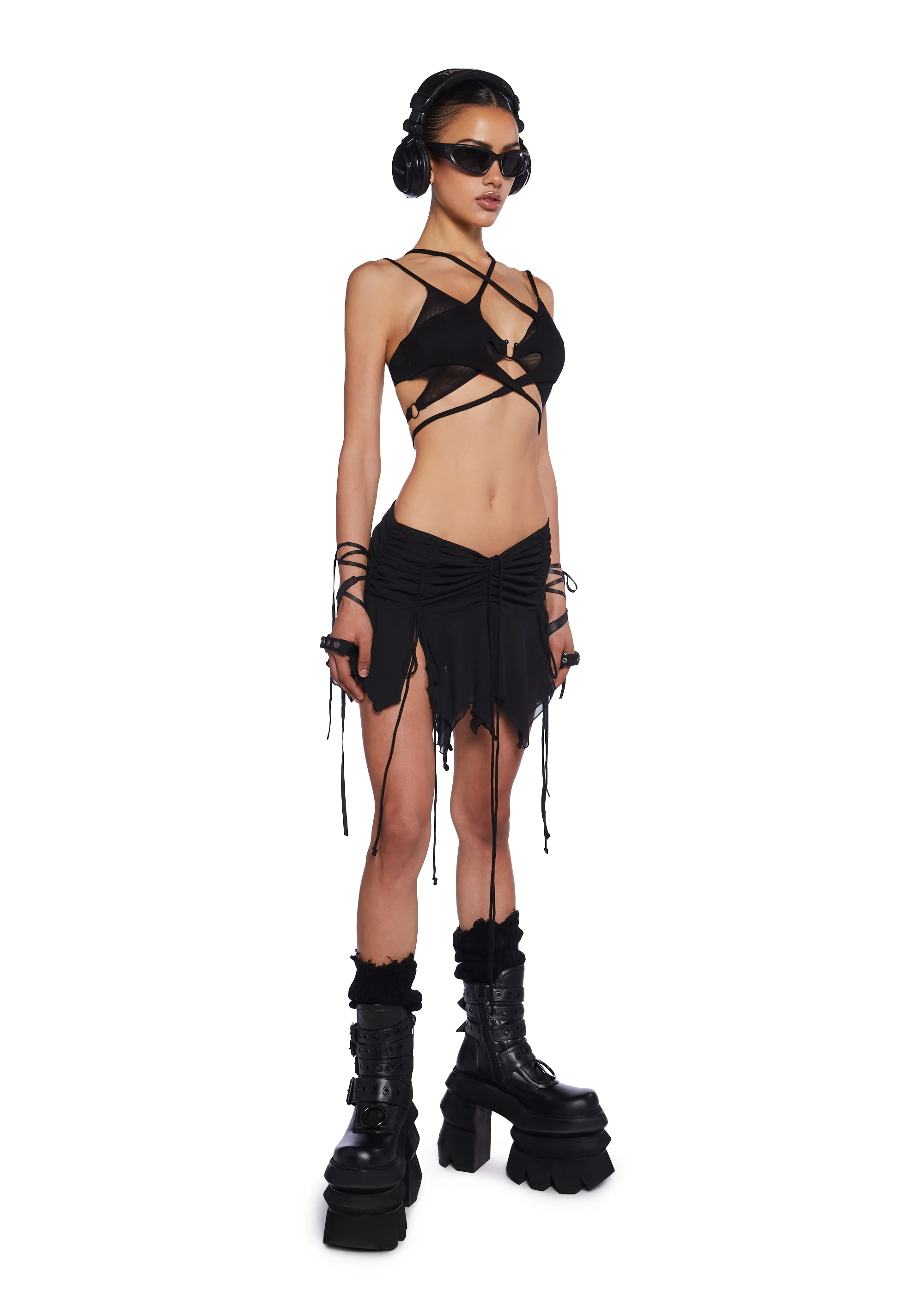 Pitch Chiffon Flutter Mini Skirt - Black - Image 2