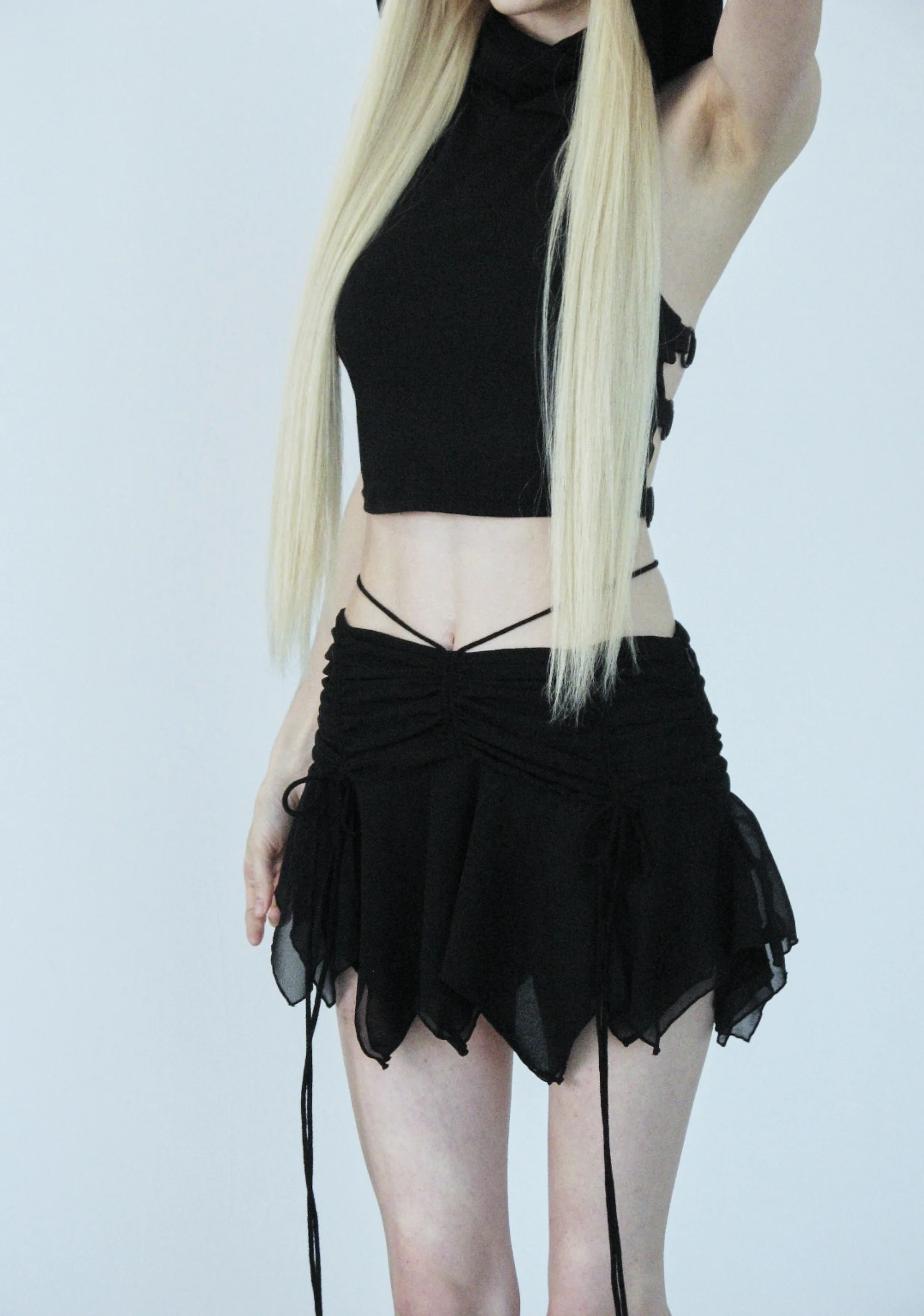 Pitch Chiffon Flutter Mini Skirt - Black - Image 7