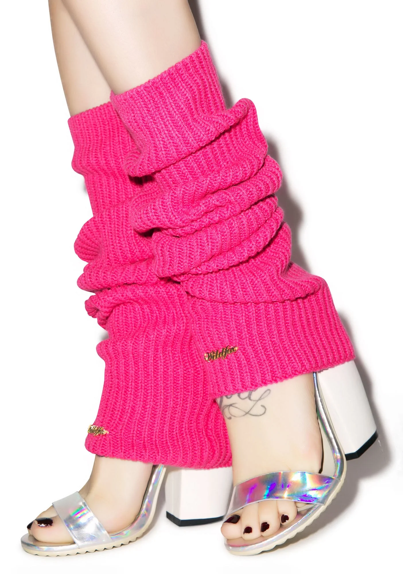 Chunky Knit Leg Warmers - Dark Pink - Image 10