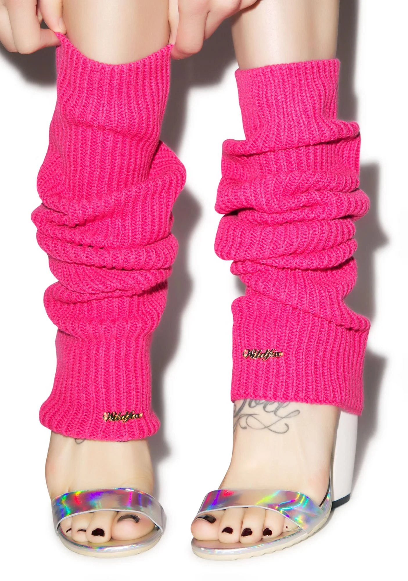 Chunky Knit Leg Warmers - Dark Pink - Image 6