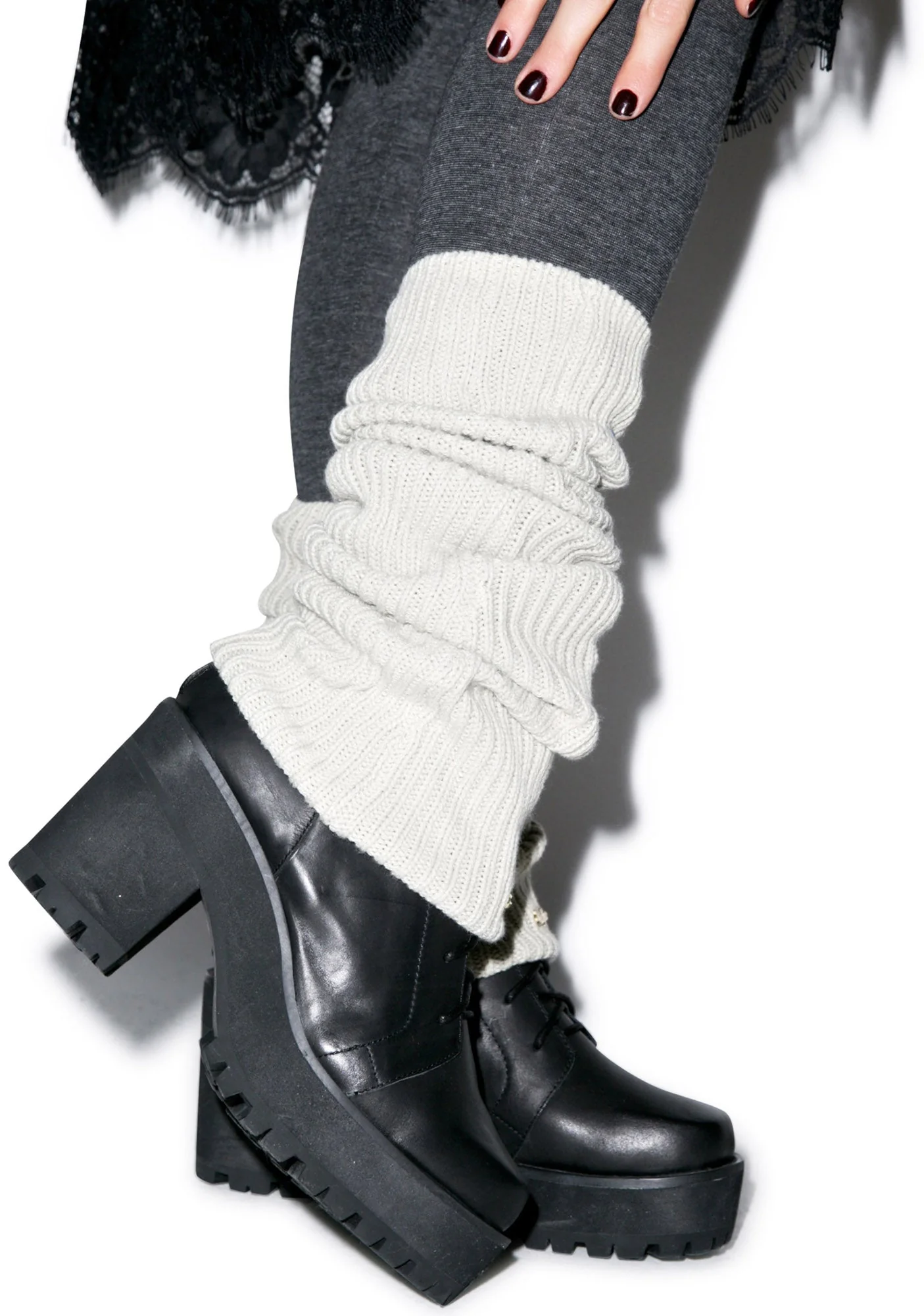 Chunky Knit Leg Warmers - Light Blue - Image 3