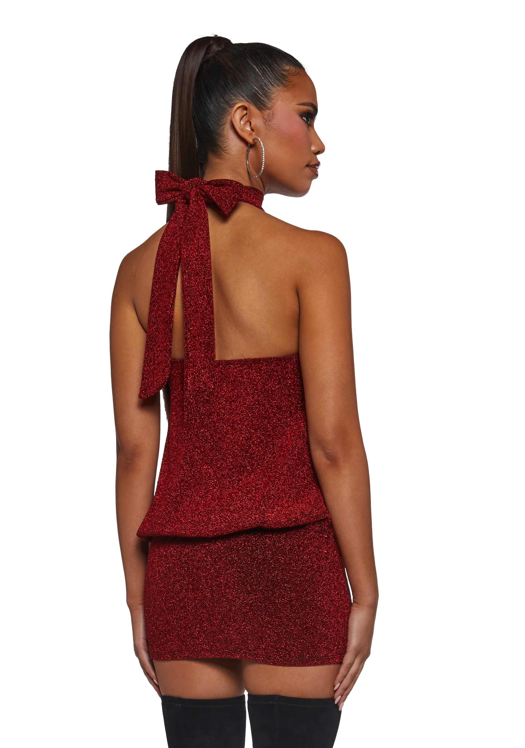 Club Moves Halter Dress - Red Glitter - Image 4