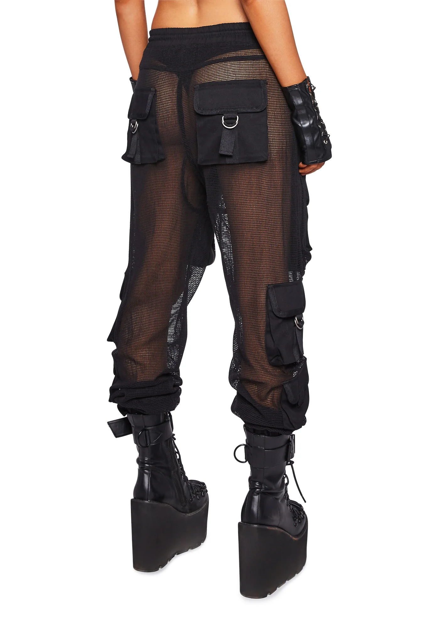 Complex Nights Fishnet Cargo Pants - Black - Image 4