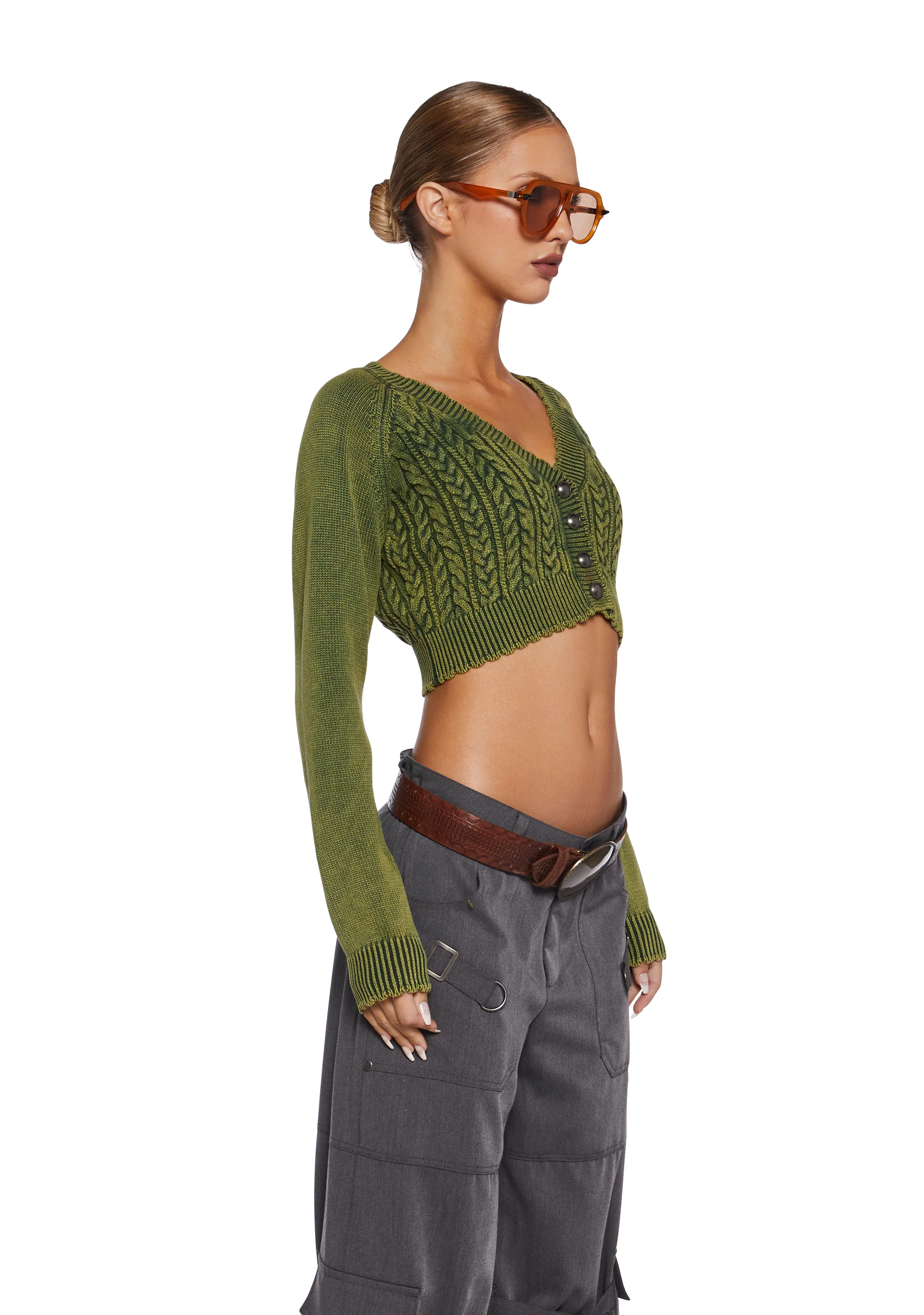 Corner Office Cropped Cardigan - Green - Image 3