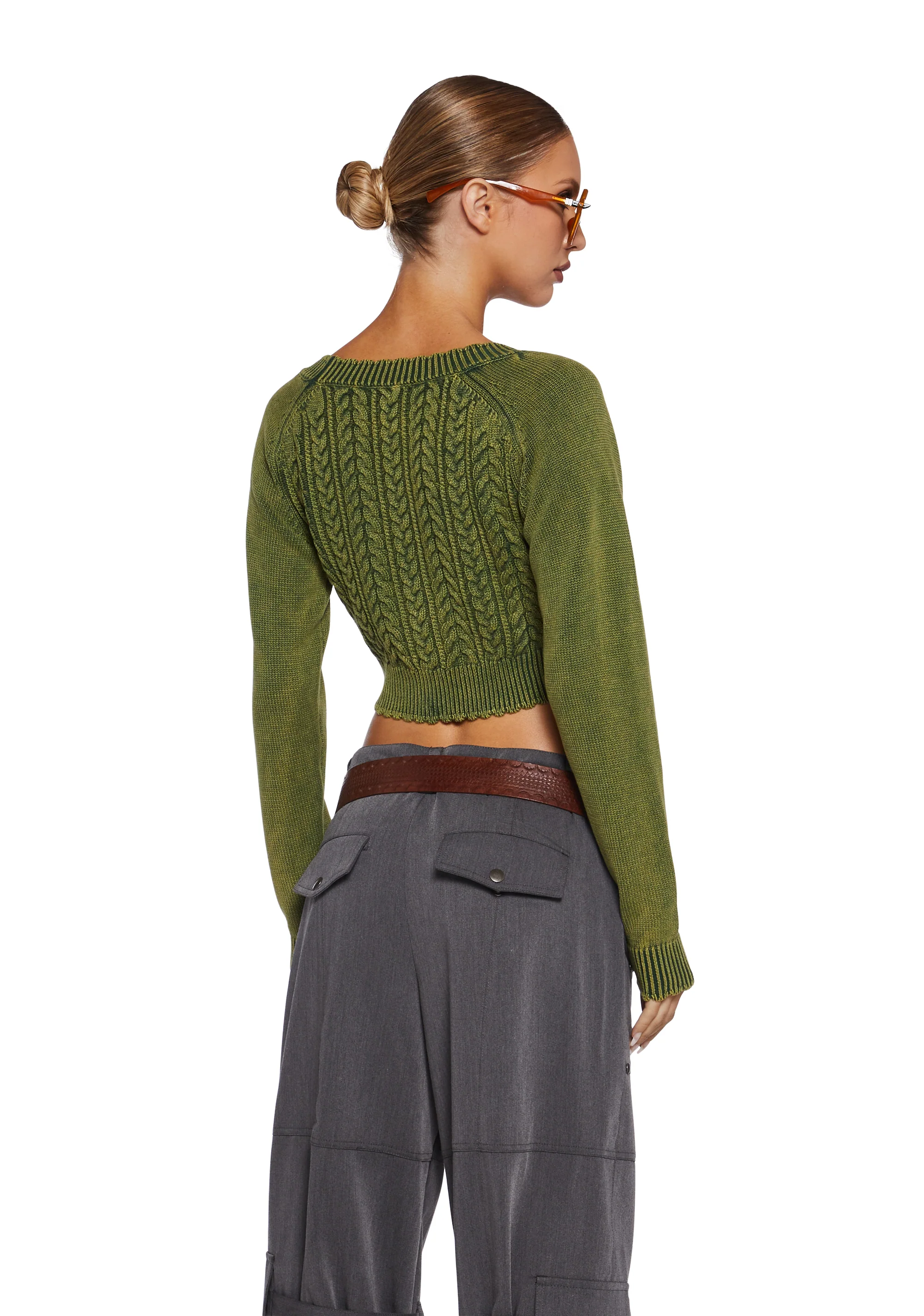 Corner Office Cropped Cardigan - Green - Image 4