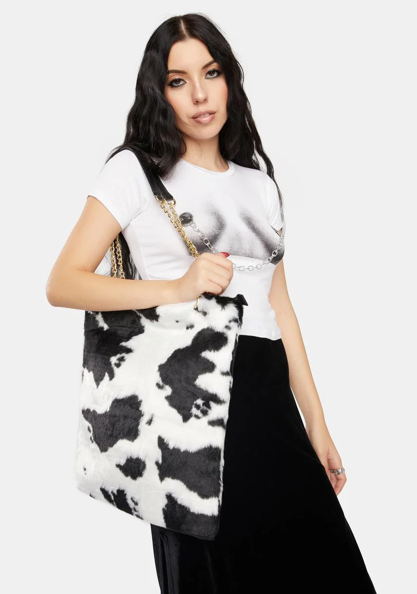 Cow Print Fluffy Bag - Image 2