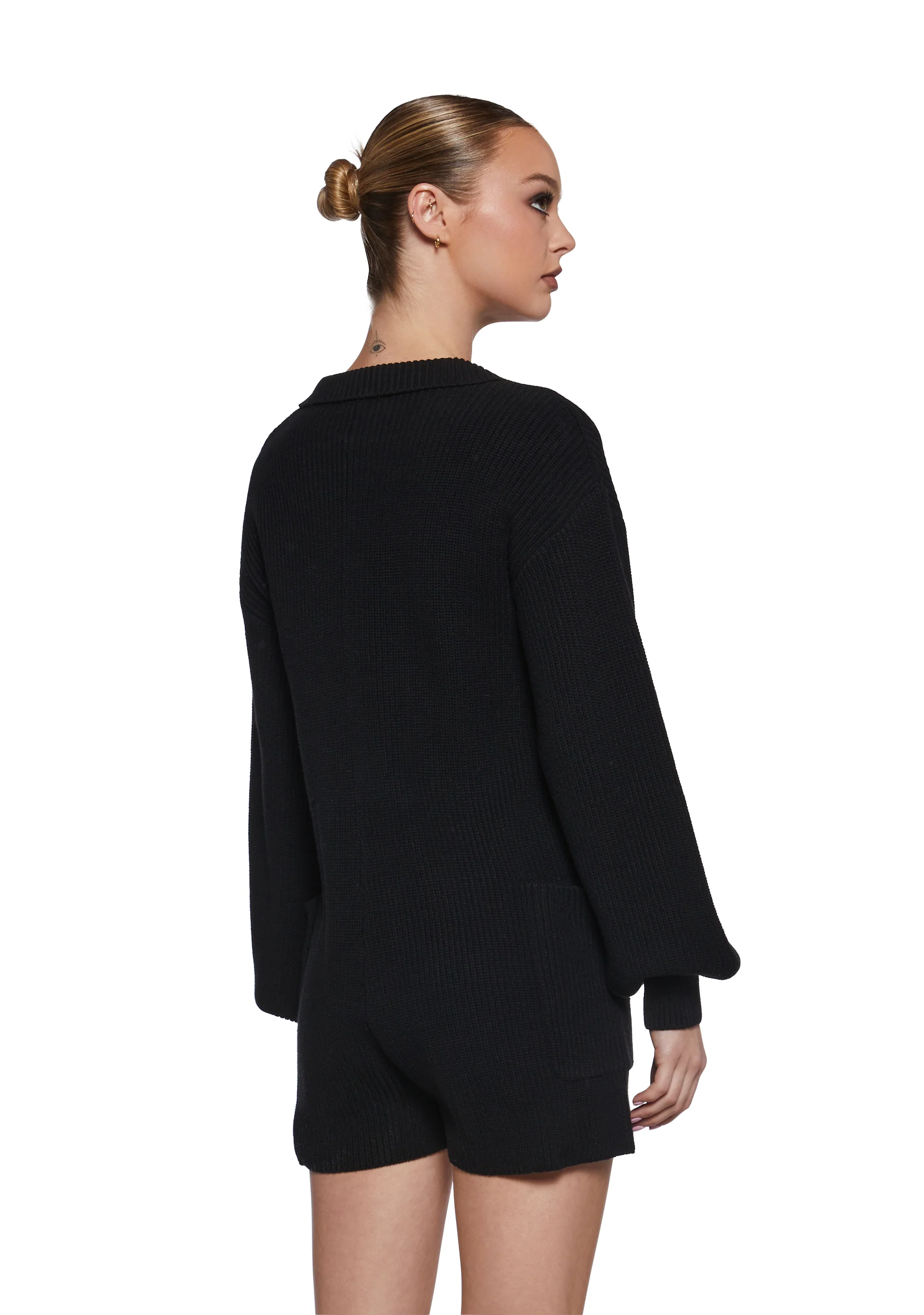 Cozy Weekends Knit Romper - Black - Image 4