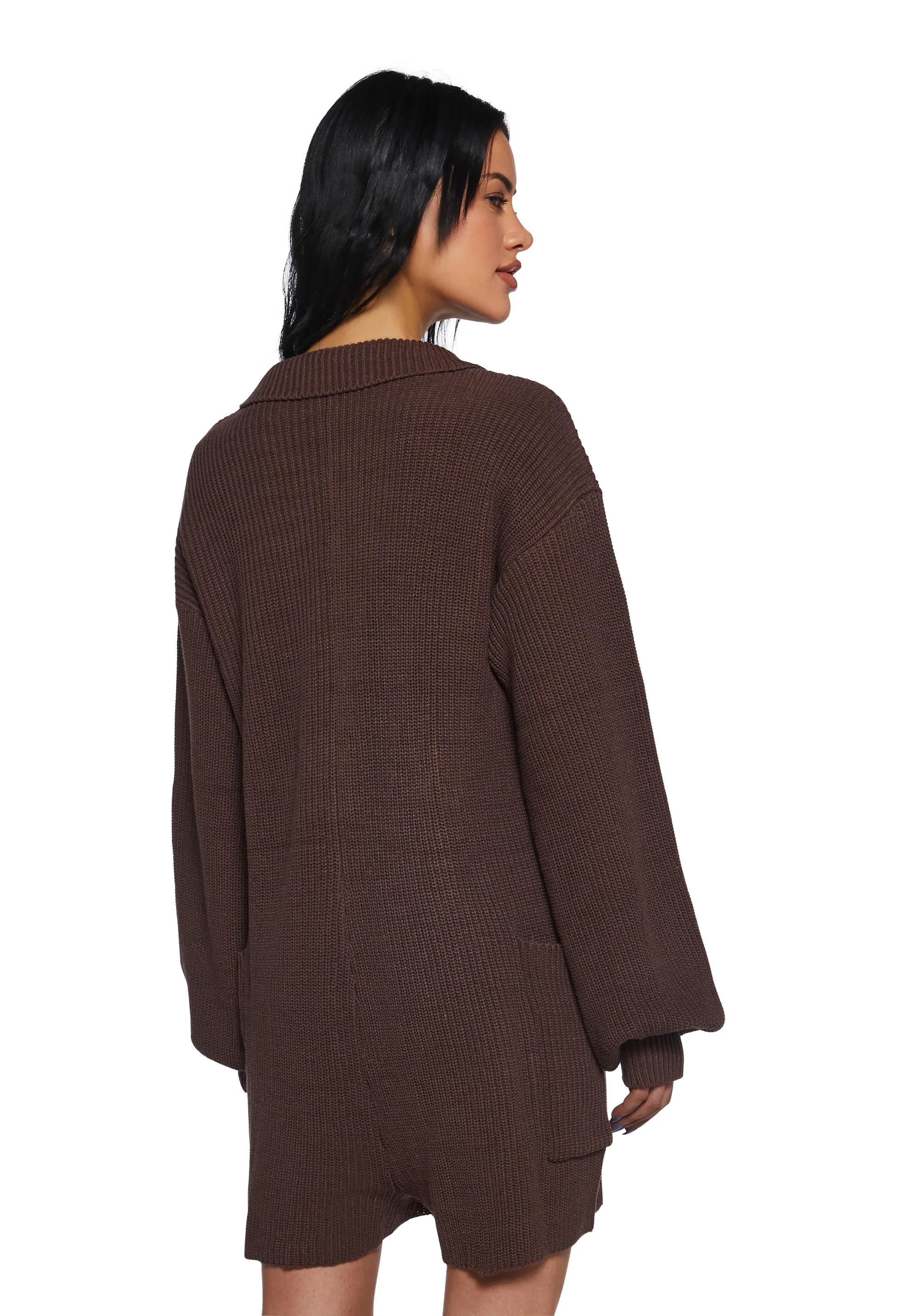 Cozy Weekends Knit Romper - Brown - Image 4