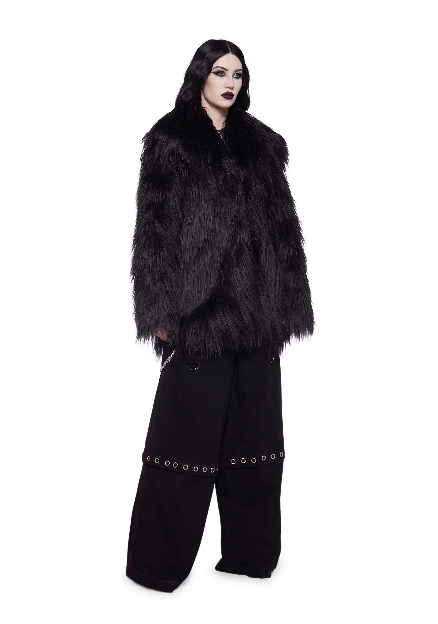 Crimson Chic Faux Fur Coat - Image 2