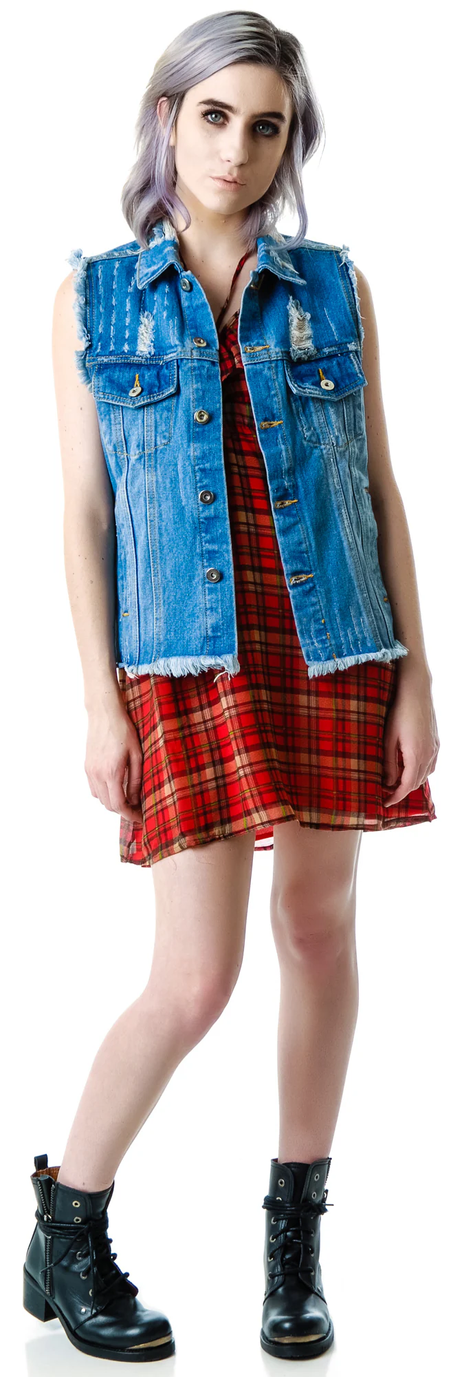 Crossed Out Destroyed Denim Vest - Image 2