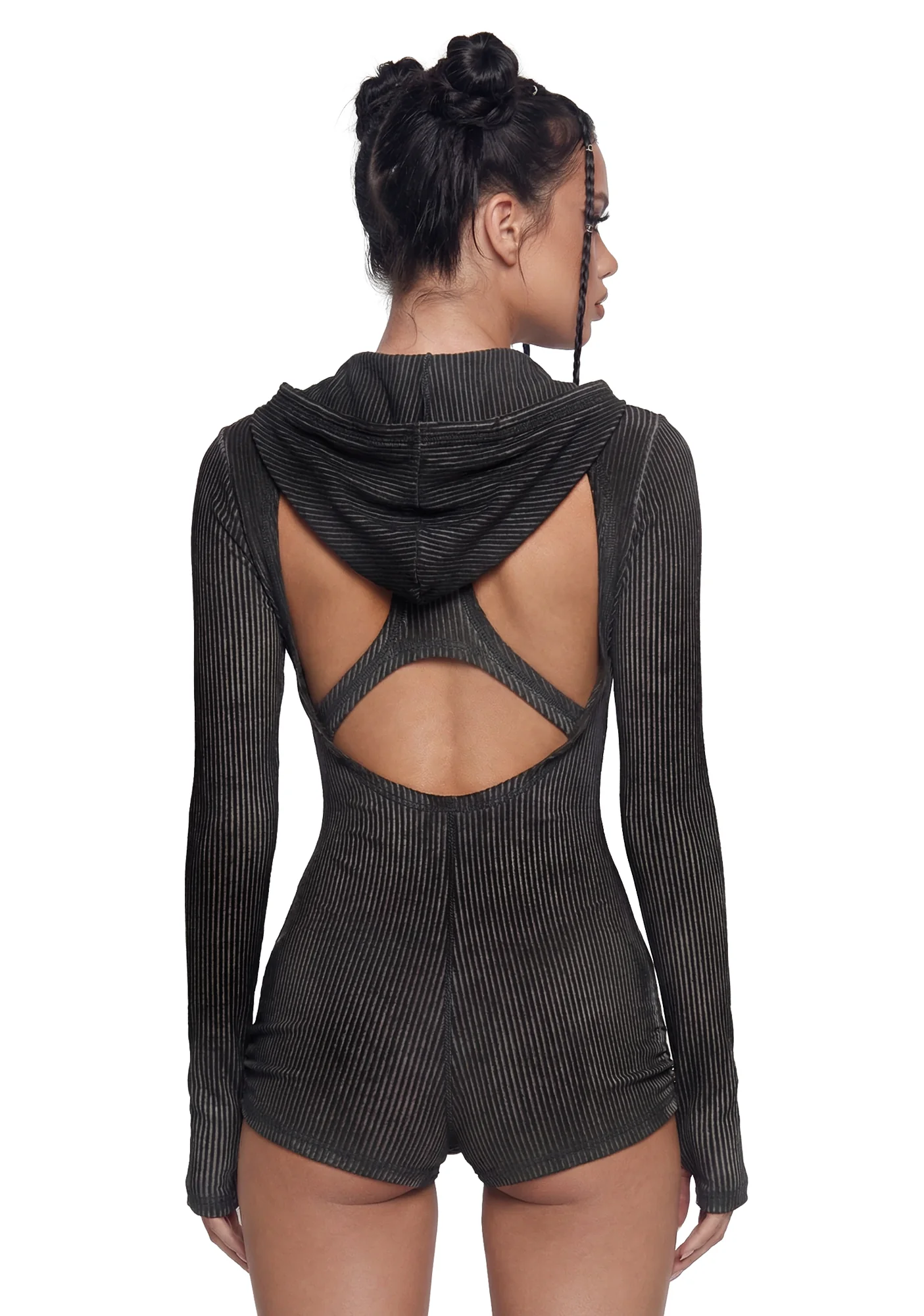 Crossfade Hooded Long Sleeve Romper - Black - Image 4
