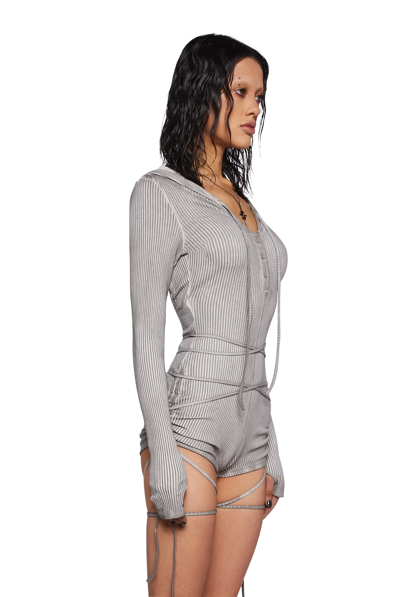 Crossfade Hooded Long Sleeve Romper - Ecru - Image 3
