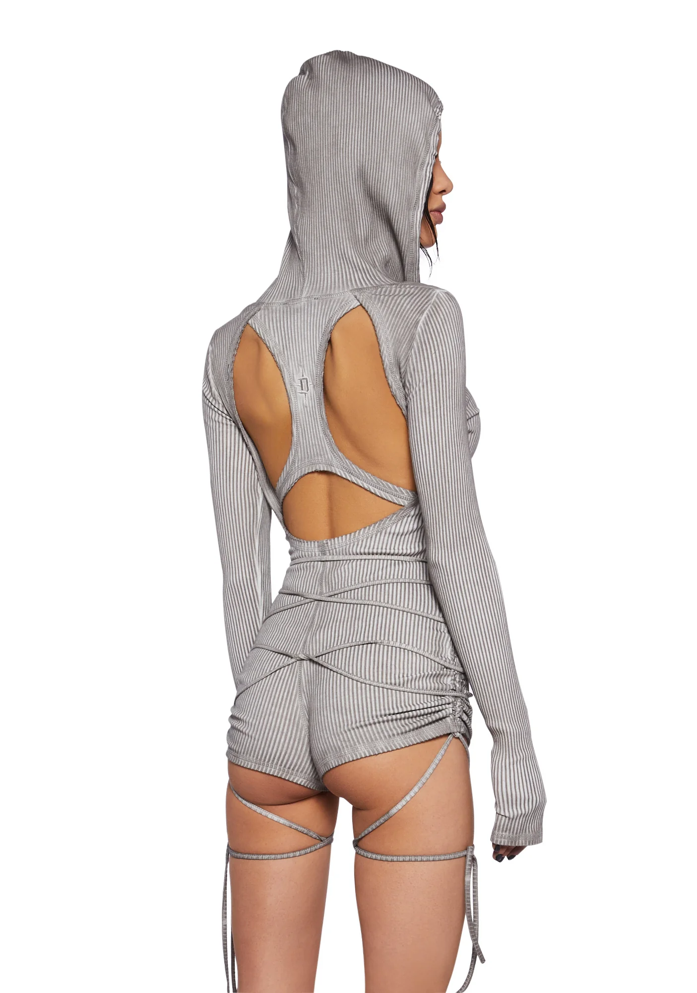 Crossfade Hooded Long Sleeve Romper - Ecru - Image 4