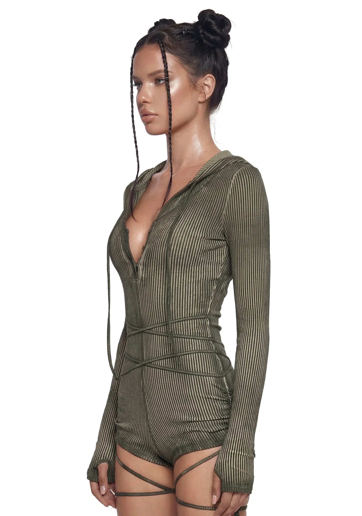 Crossfade Hooded Long Sleeve Romper - Green - Image 3