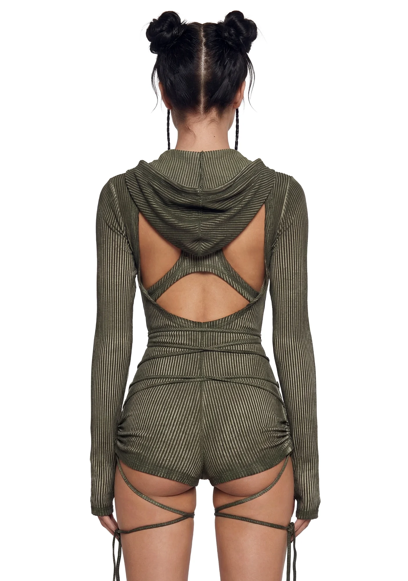 Crossfade Hooded Long Sleeve Romper - Green - Image 4