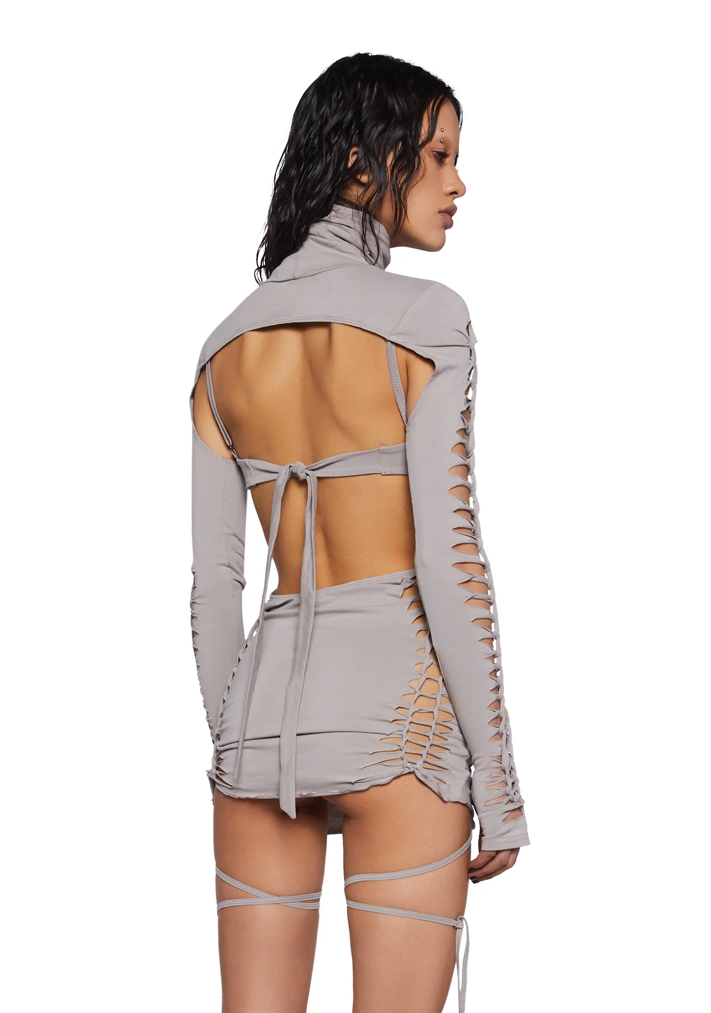 Crossfade Shredded Dress With Shrug - Ecru - Image 4