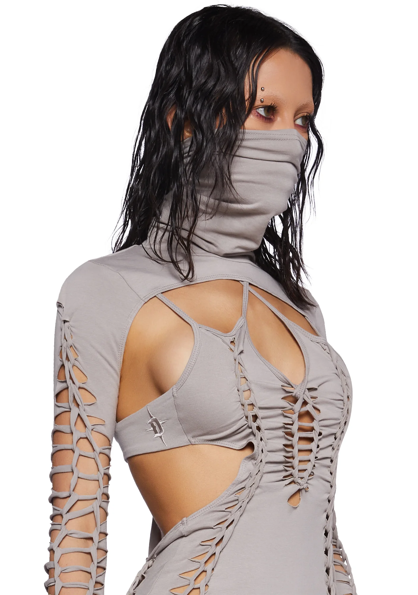 Crossfade Shredded Dress With Shrug - Ecru - Image 5