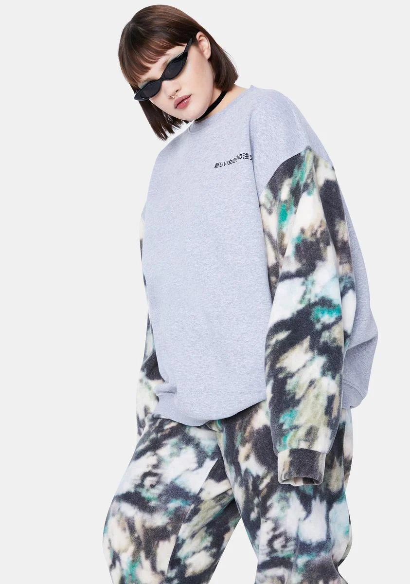 Plus Mottled Color Block Fleece Crewneck - Image 2