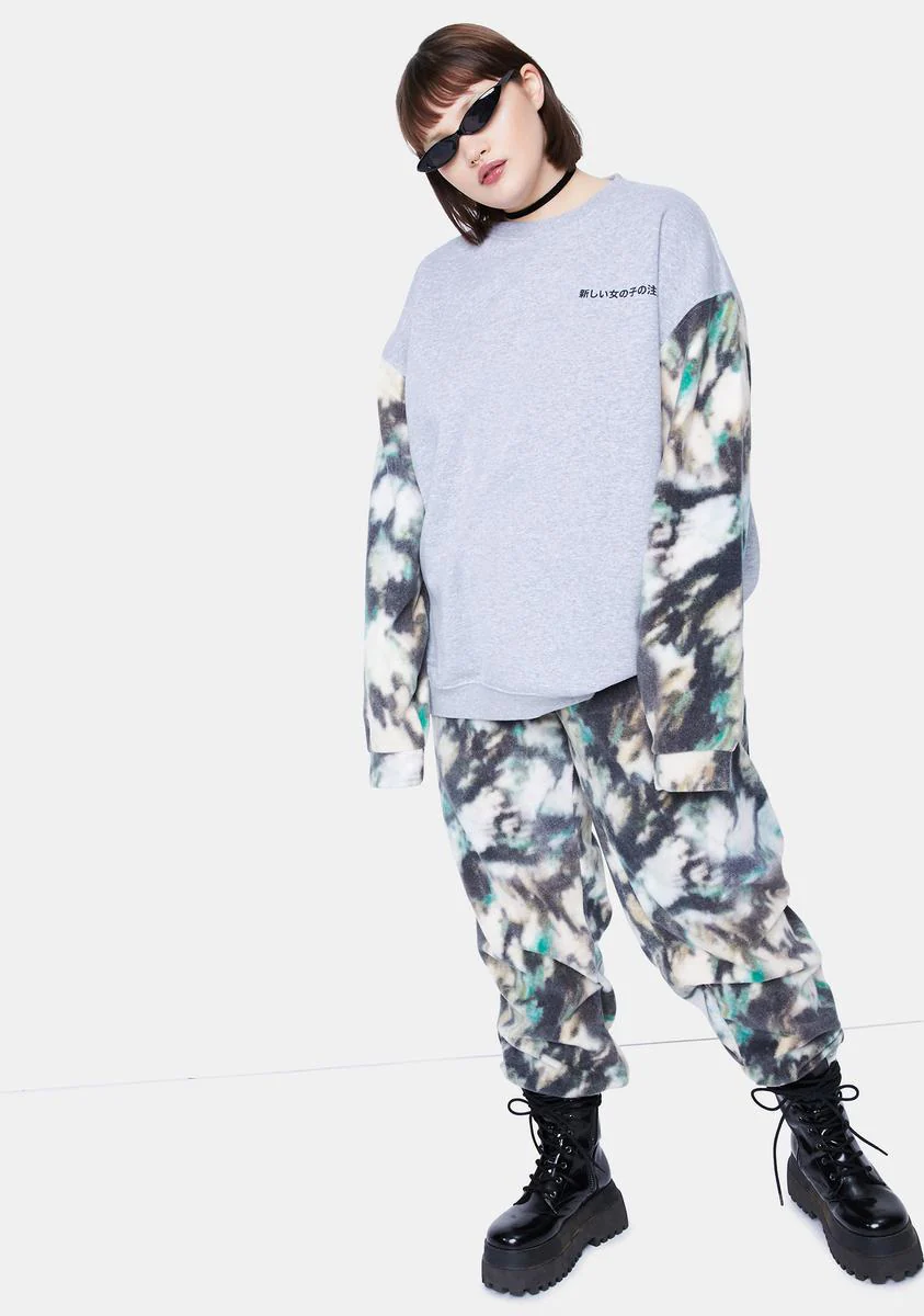 Plus Mottled Color Block Fleece Crewneck - Image 3