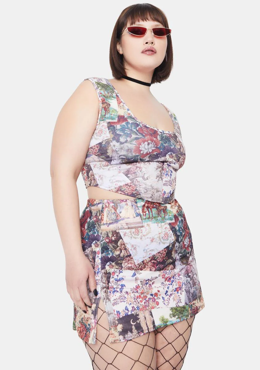 Plus Patchwork Side Split Mini Skirt - Image 2