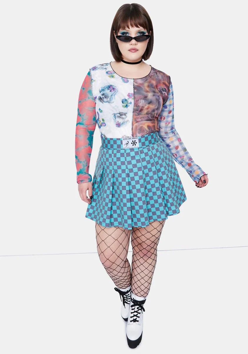 Plus Spliced Patchwork Mesh Top - Image 3