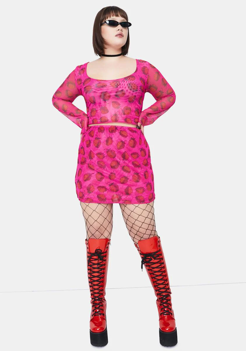 Plus Strawberry Mesh Mini Skirt - Image 3