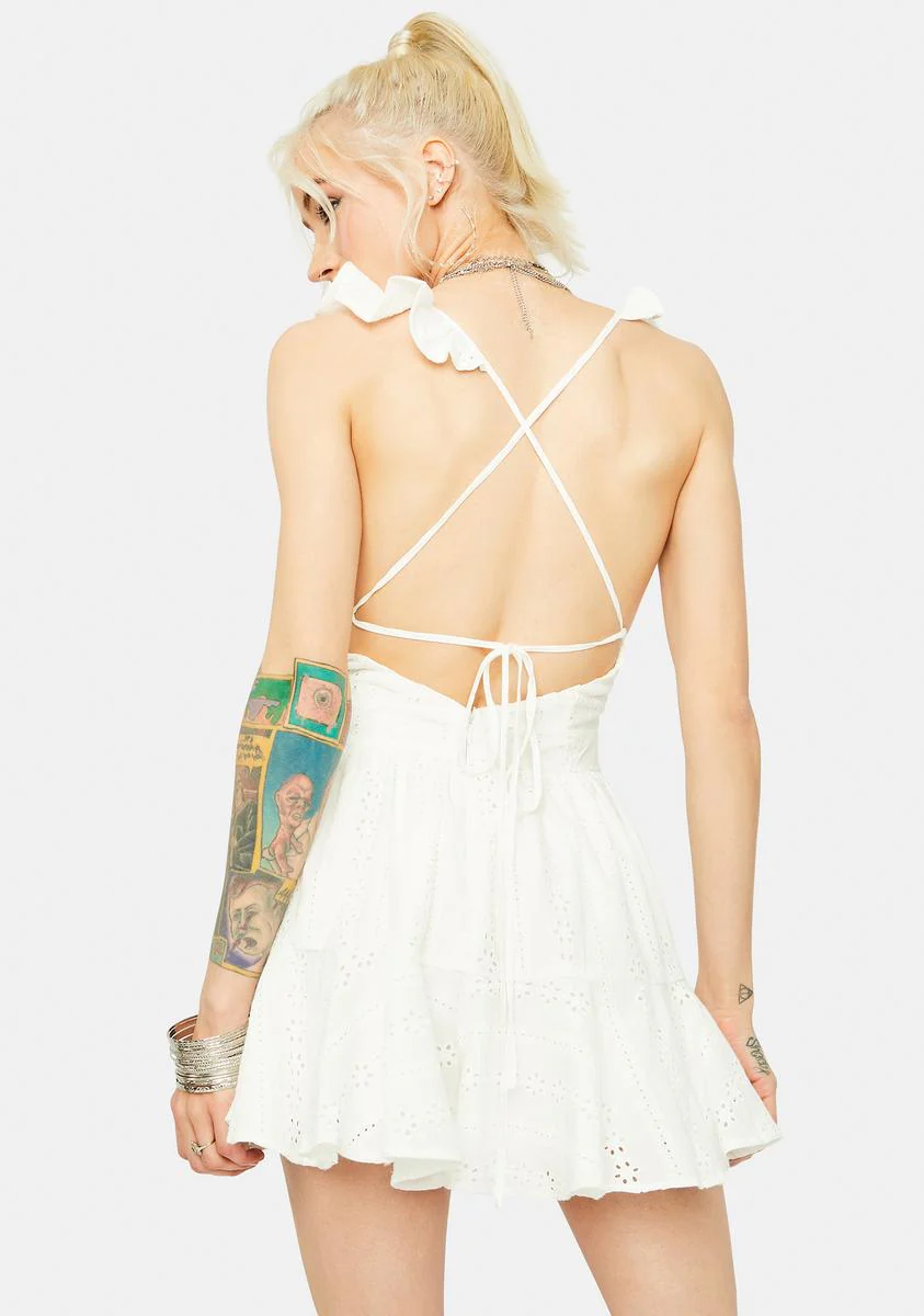Cuz Ur Cute Sleeveless Eyelet Ruffle Trim Romper - Image 4