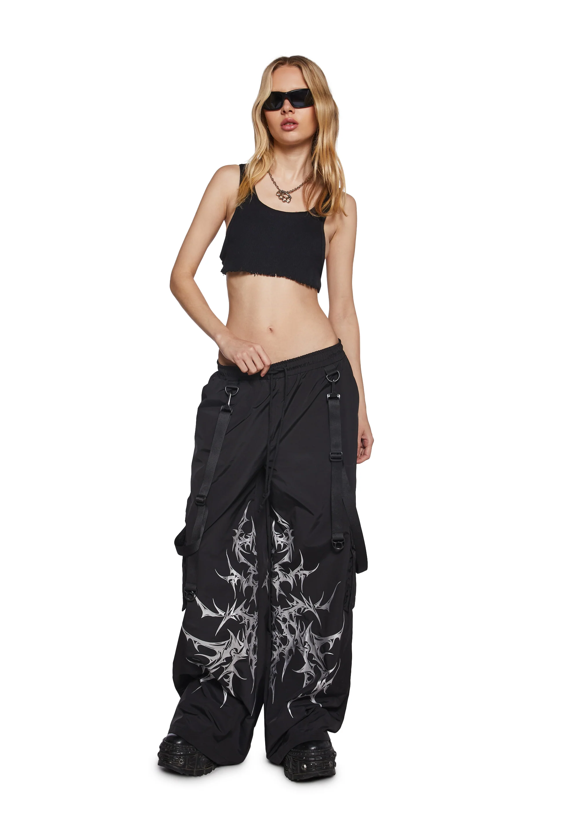 Cyber Noir Wide Leg Cargo Pants - Image 2