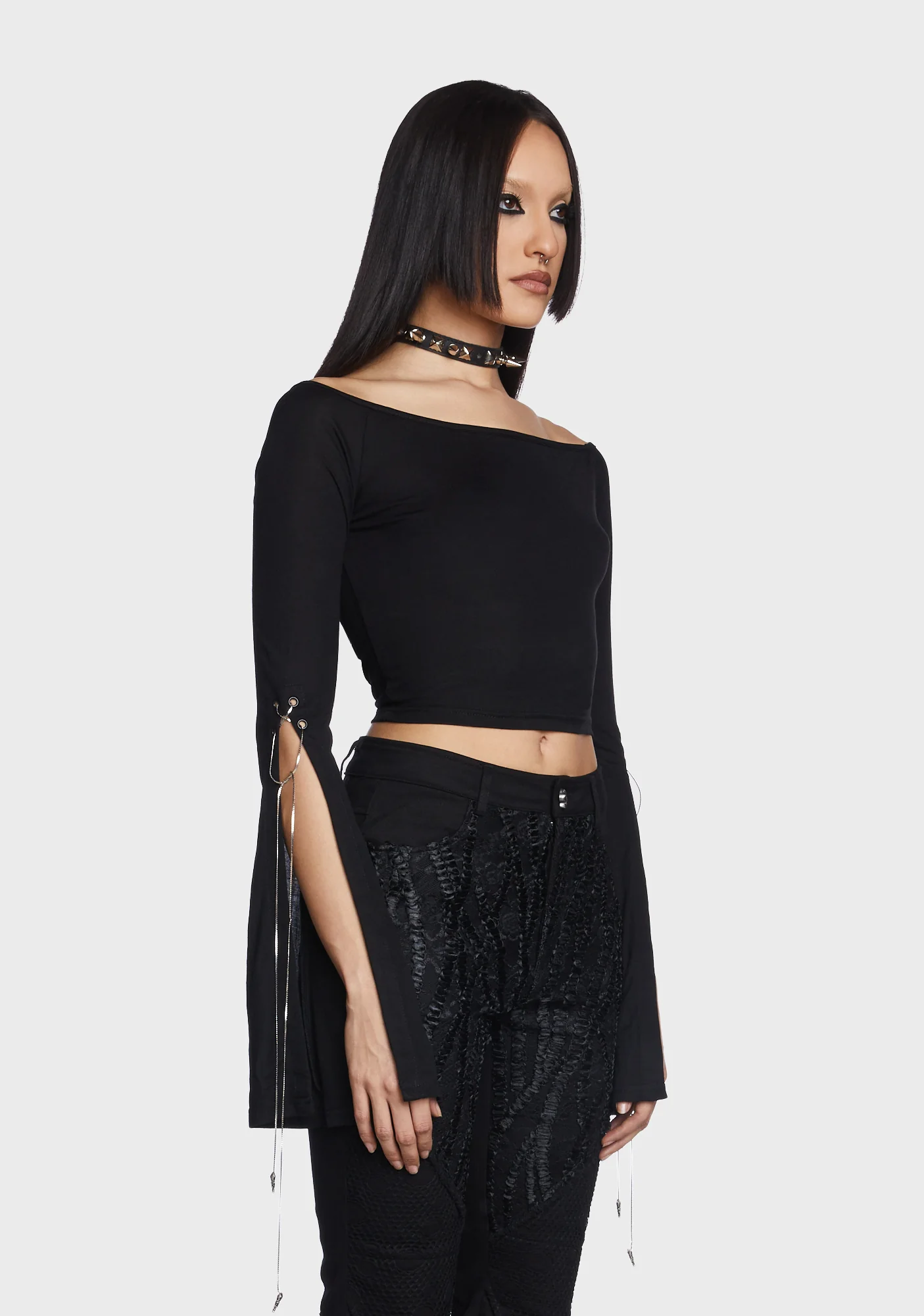 Daily Goth Sexy Off Shoulder Sleeve T-Shirt - Image 3