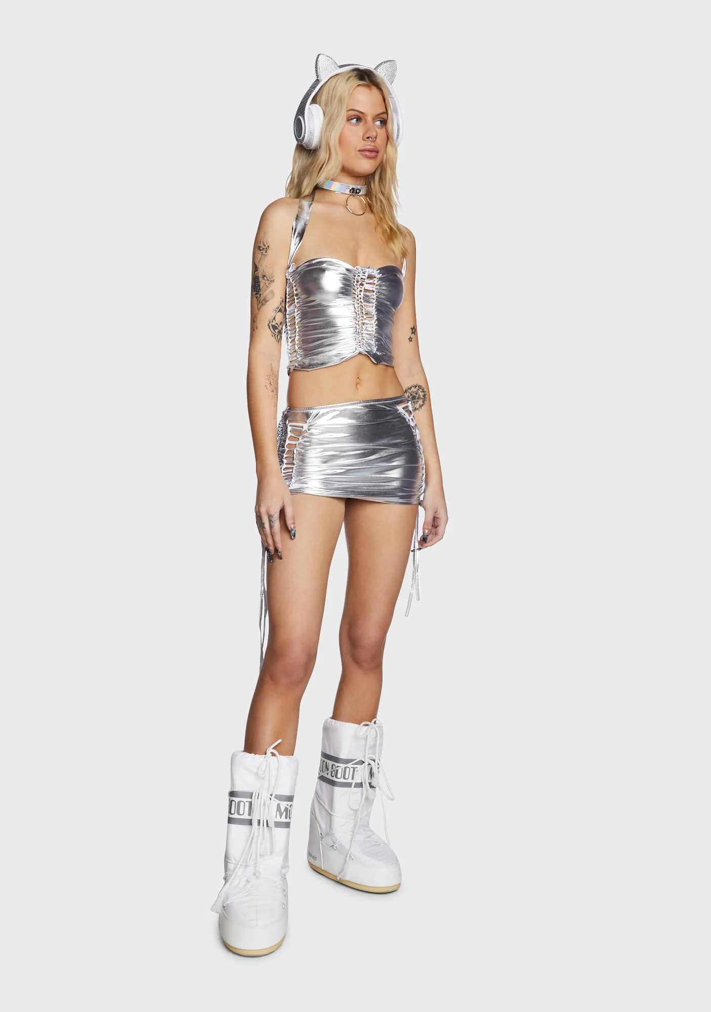 Dance Floor Queen Mini Skirt - Silver - Image 2