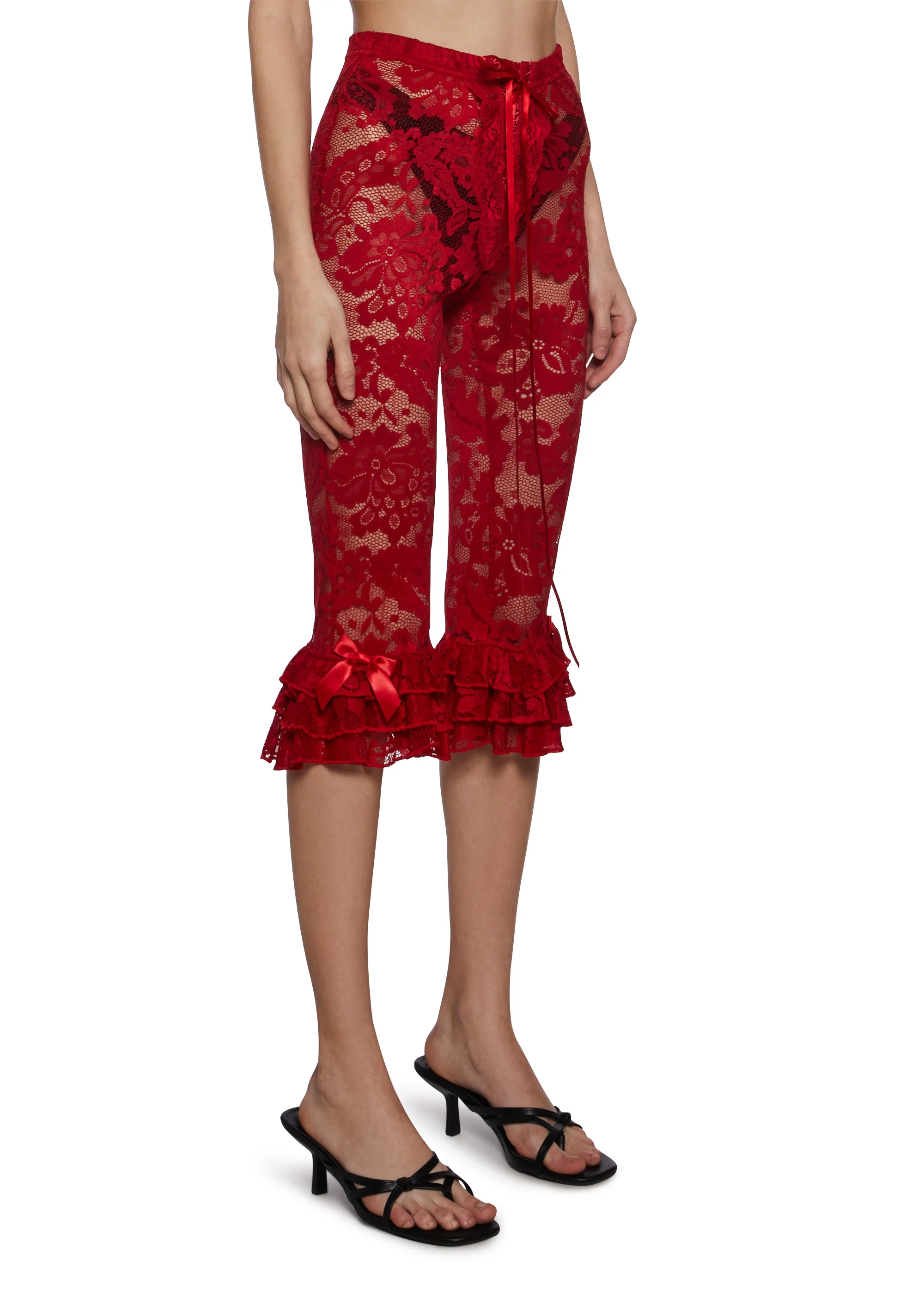 Daring Love Lace Capri Pants - Red - Image 3