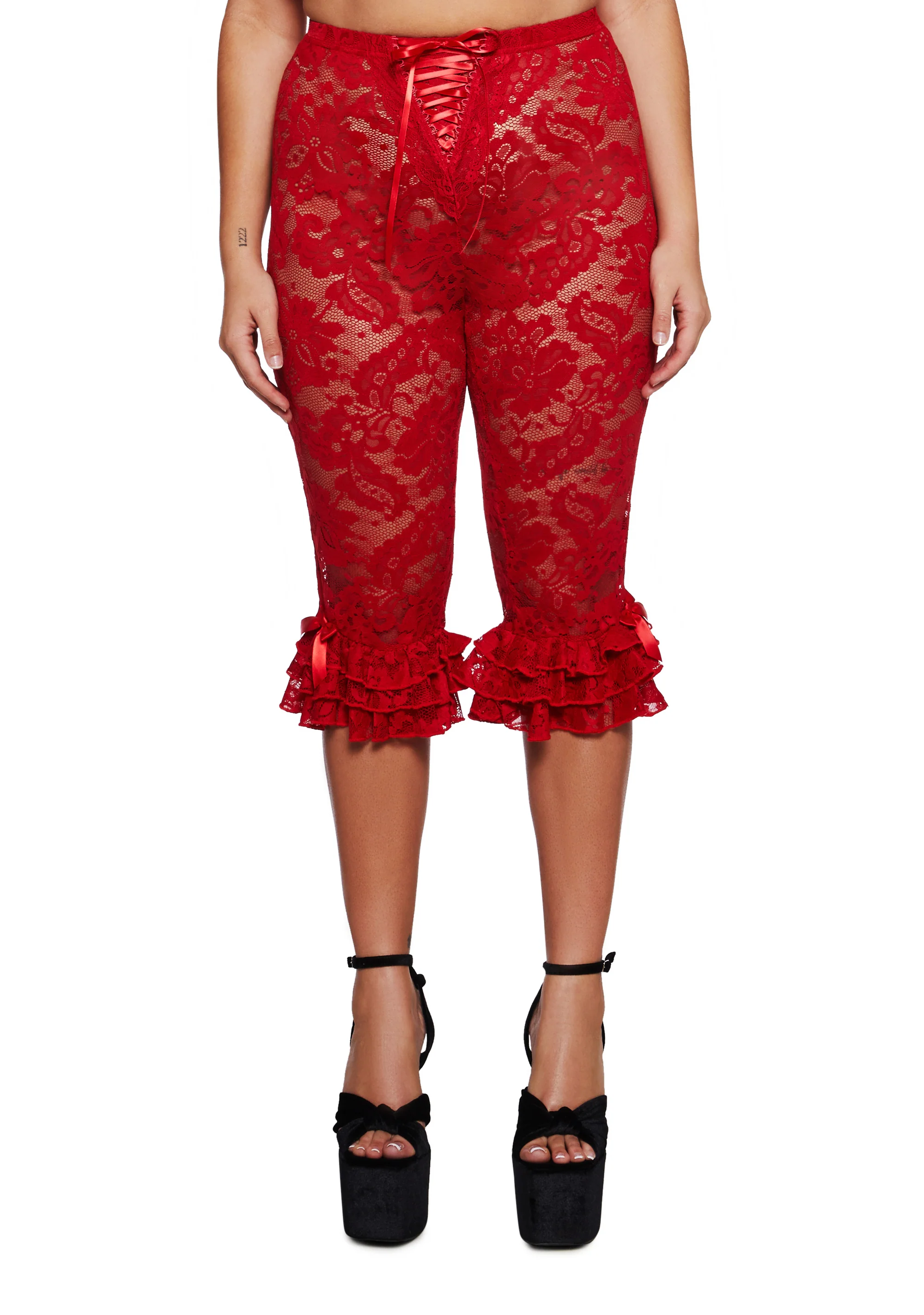 Daring Love Lace Capri Pants - Red - Image 6
