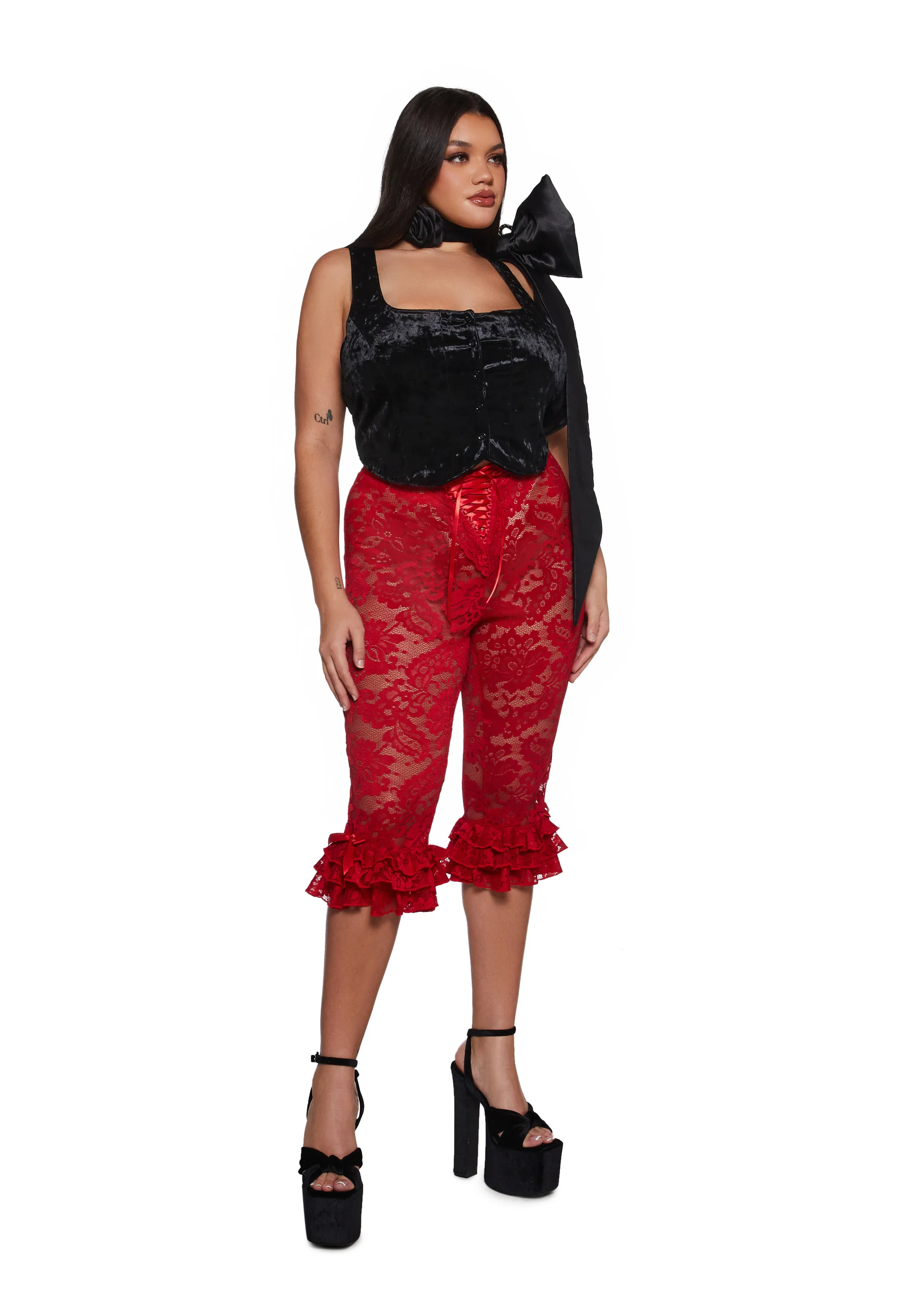 Daring Love Lace Capri Pants - Red - Image 8
