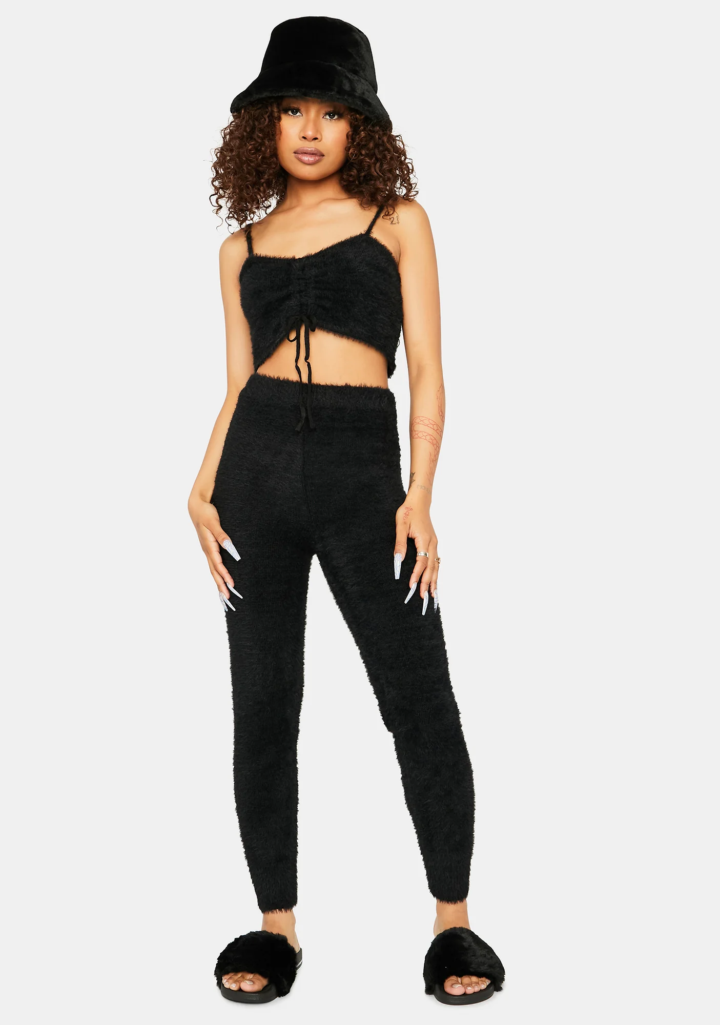 Dark Banana Pancakes Fuzzy Knit Leggings - Image 2
