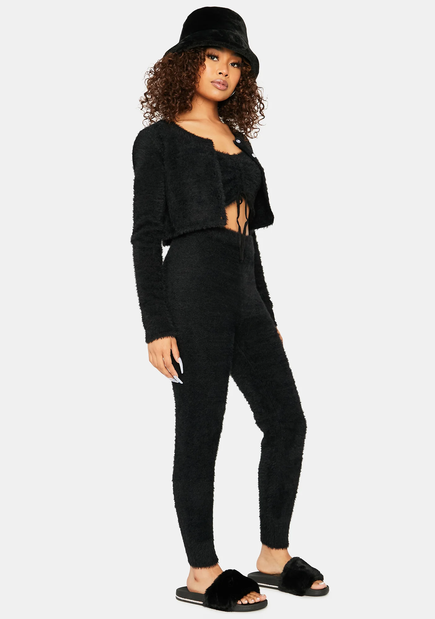 Dark Banana Pancakes Fuzzy Knit Leggings - Image 3