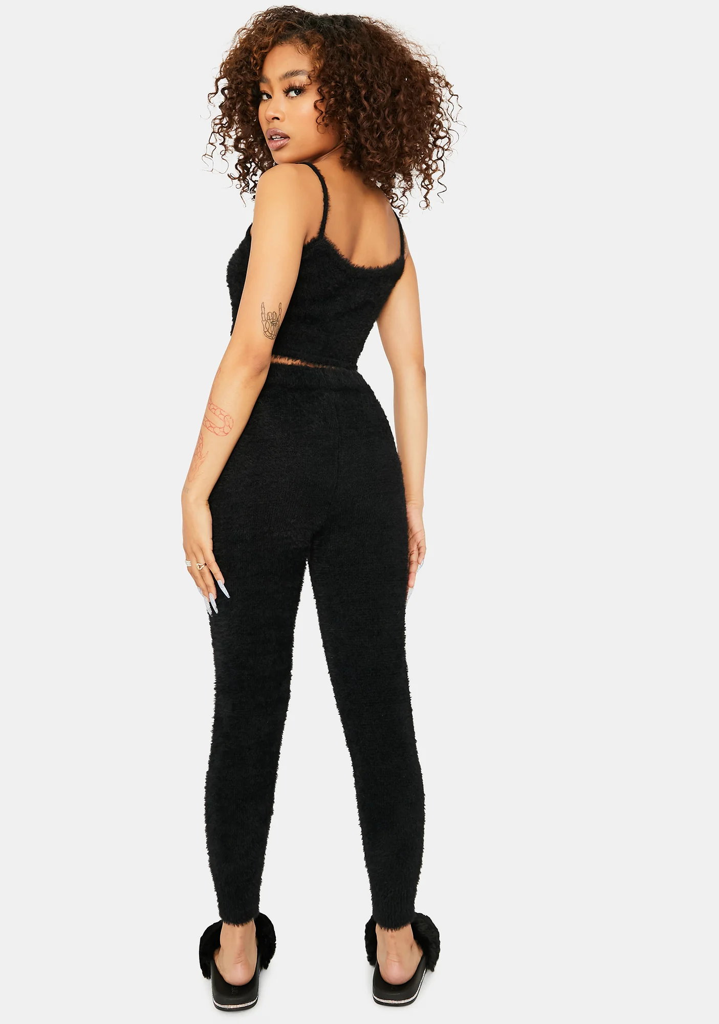 Dark Banana Pancakes Fuzzy Knit Leggings - Image 4