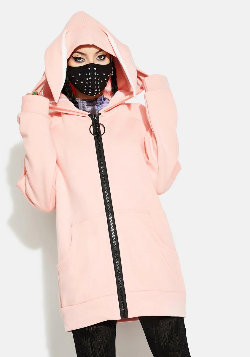 Dark Rabbit Print Coat With Rabbit Ear Hood - Image 2