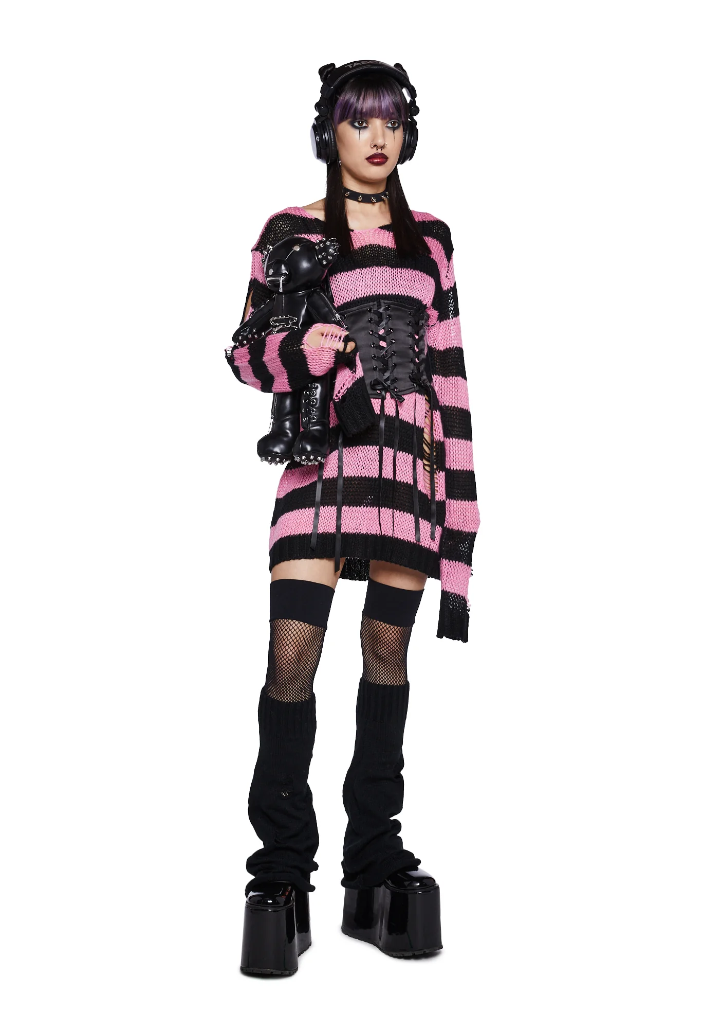 Darling Of Darkness Striped Sweater - Black/Pink - Image 2