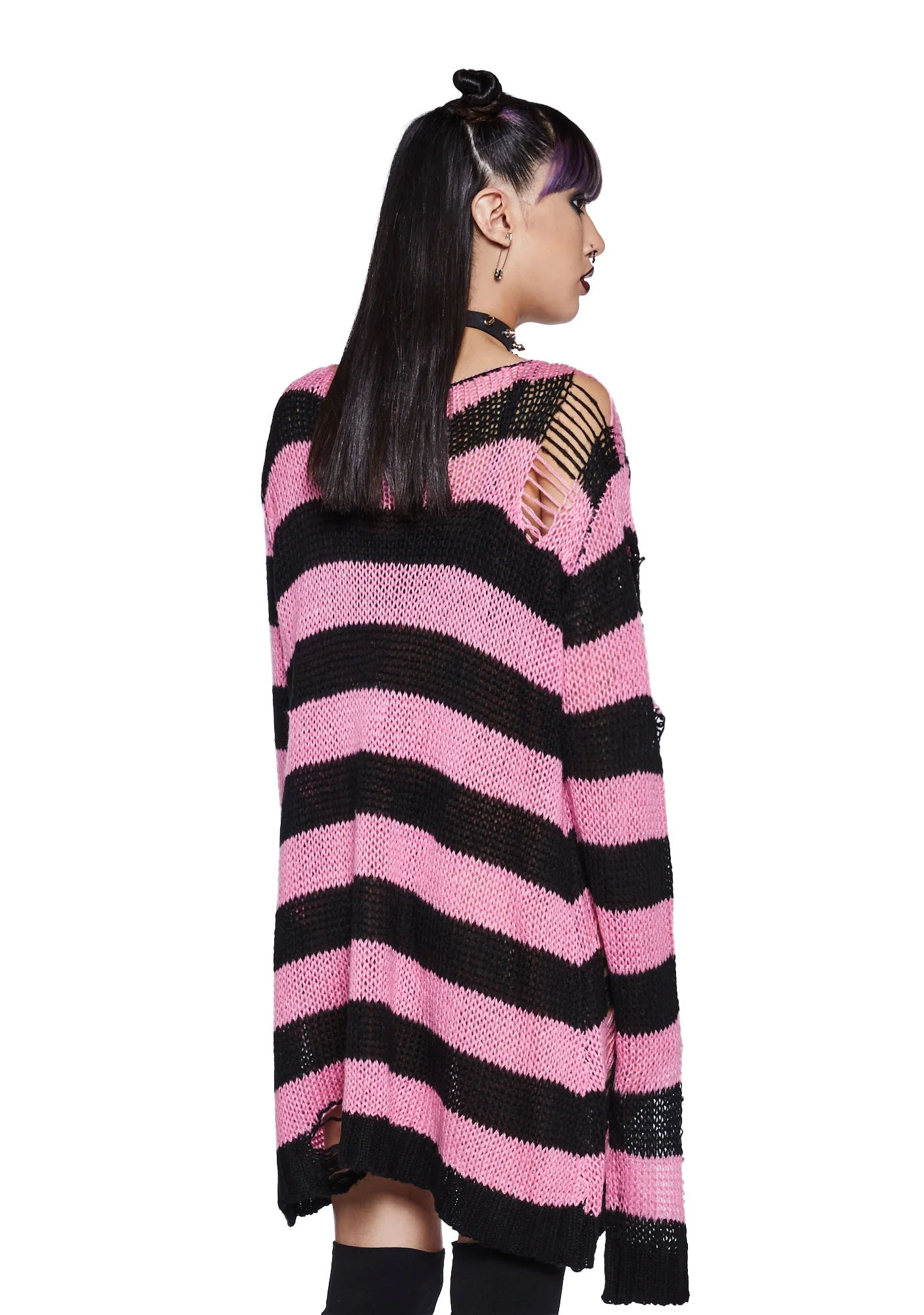 Darling Of Darkness Striped Sweater - Black/Pink - Image 4