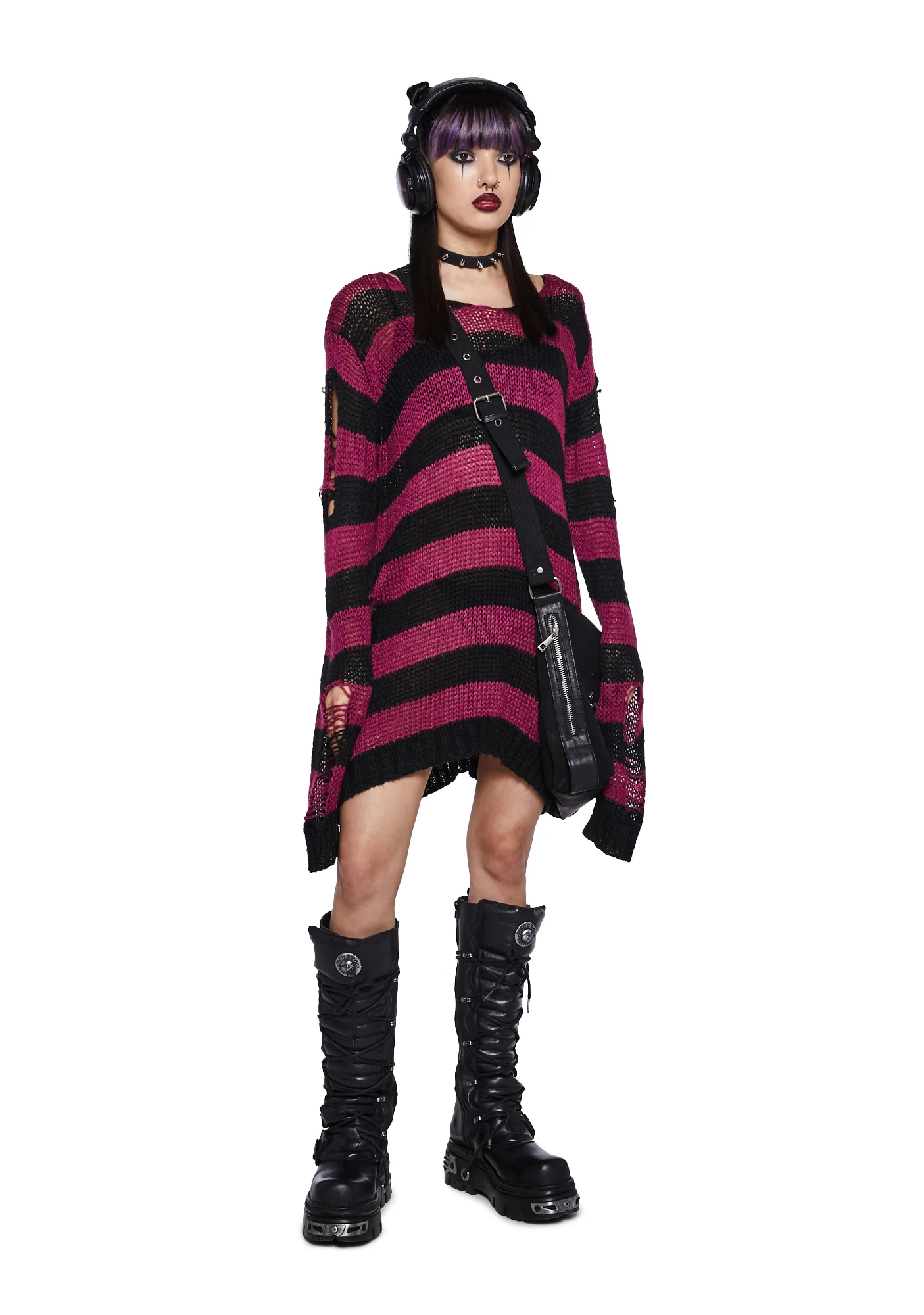 Darling Of Darkness Striped Sweater - Black/Purple - Image 2