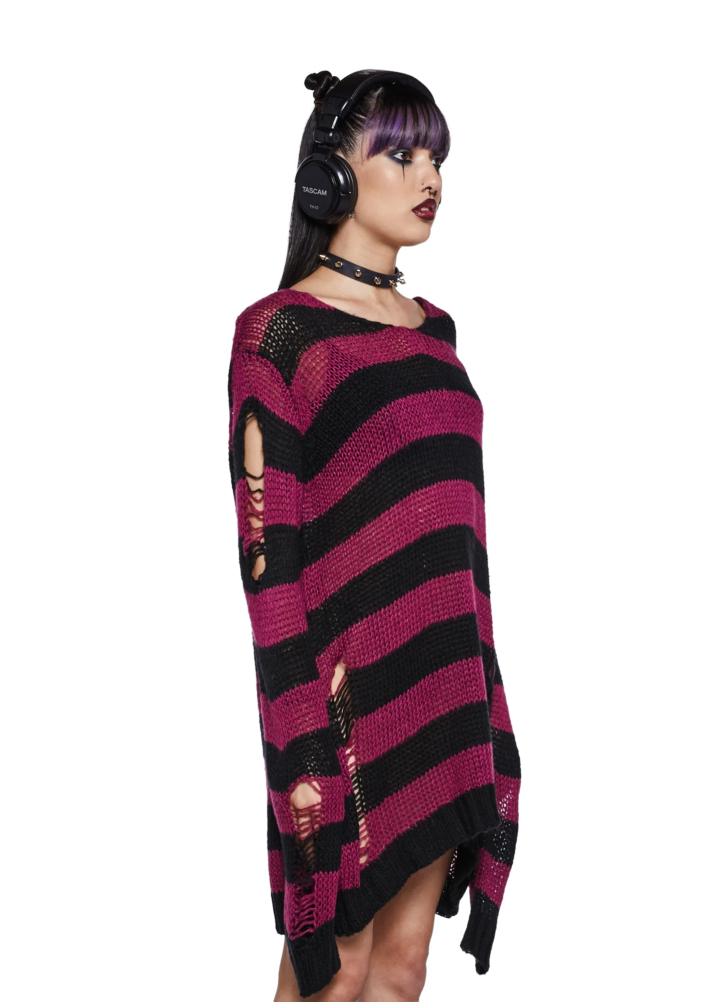 Darling Of Darkness Striped Sweater - Black/Purple - Image 3