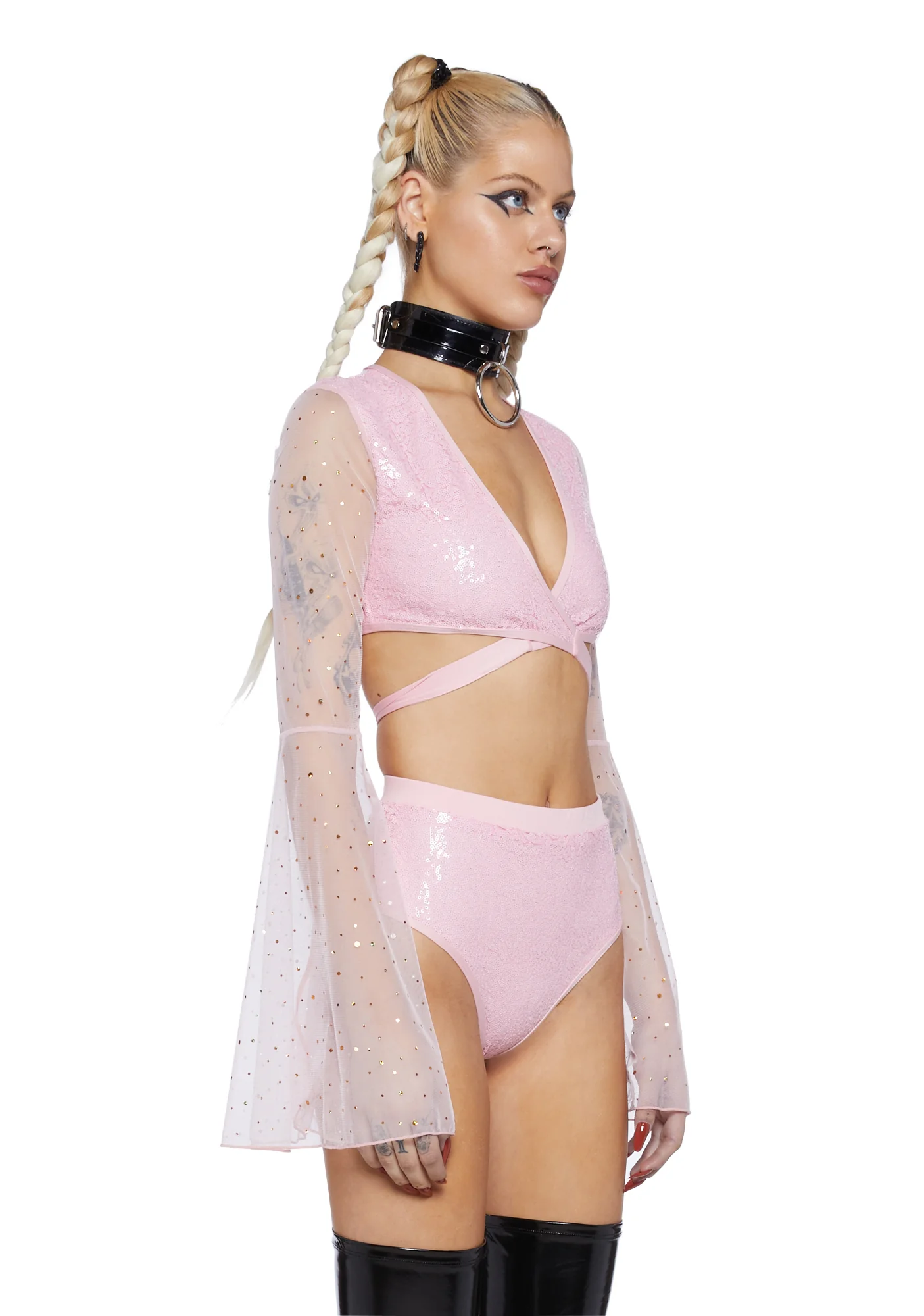 Dazed Dreamer Sequin Wrap Top - Baby Pink - Image 3