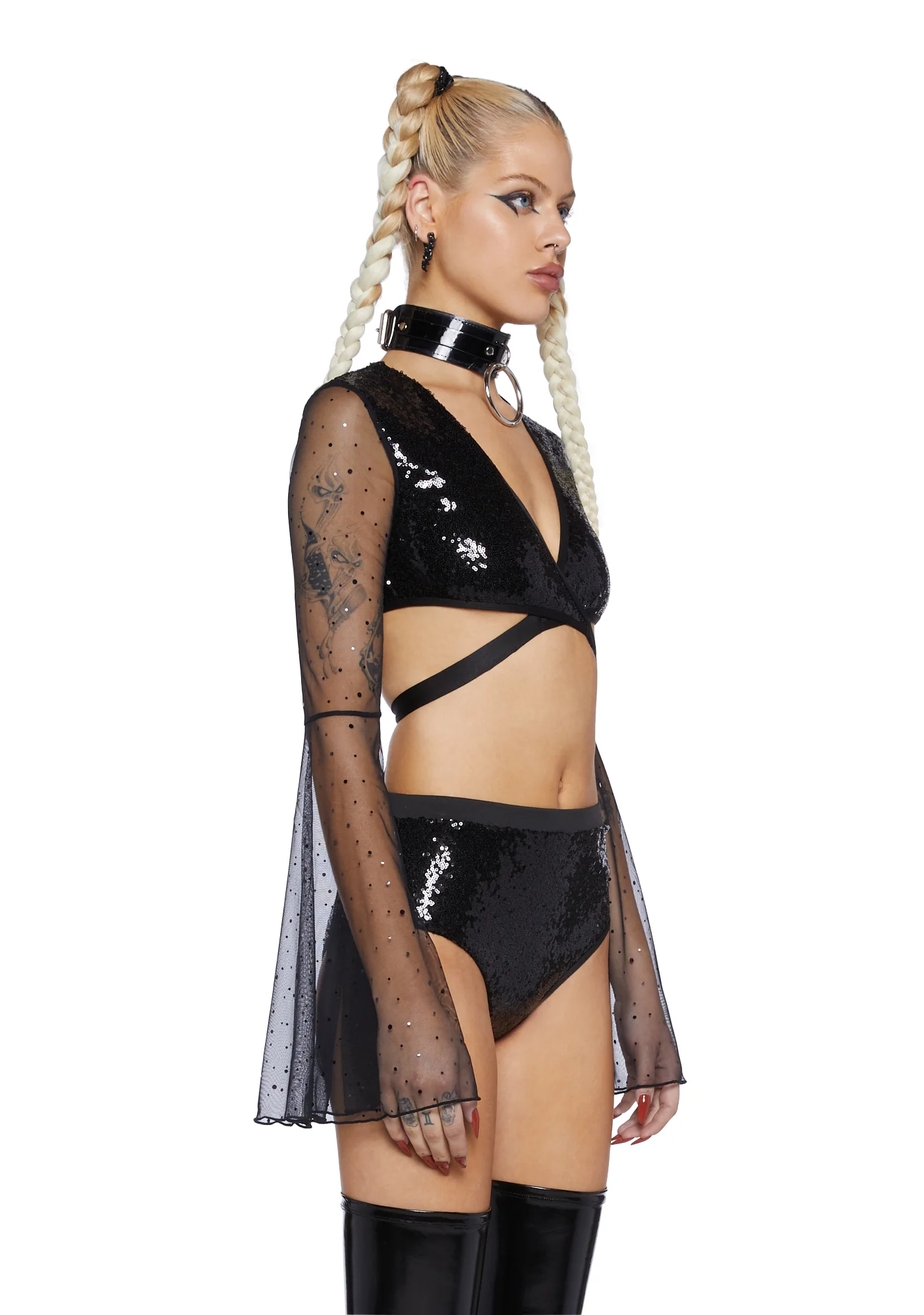 Dazed Dreamer Sequin Wrap Top - Black - Image 3
