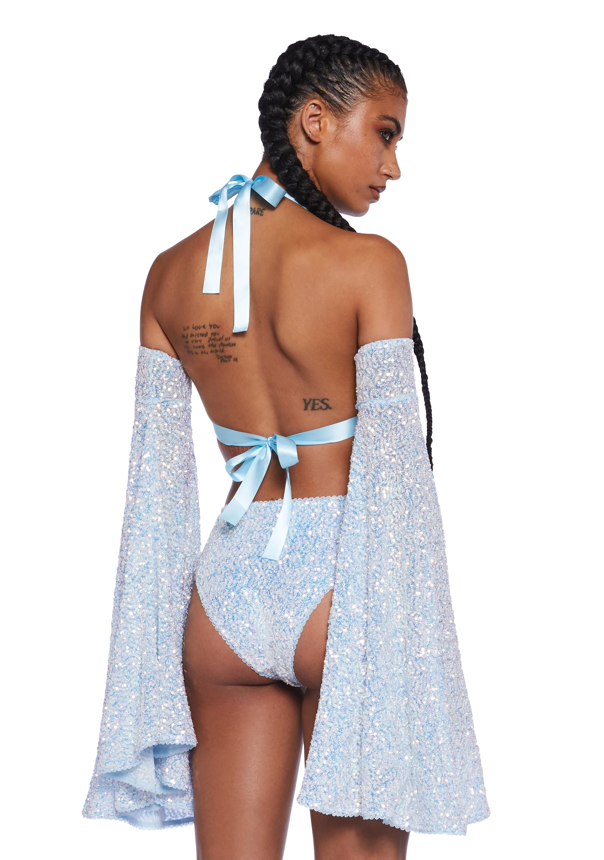 Dazzling Daydream Long Sleeve Crop Top - Blue - Image 4