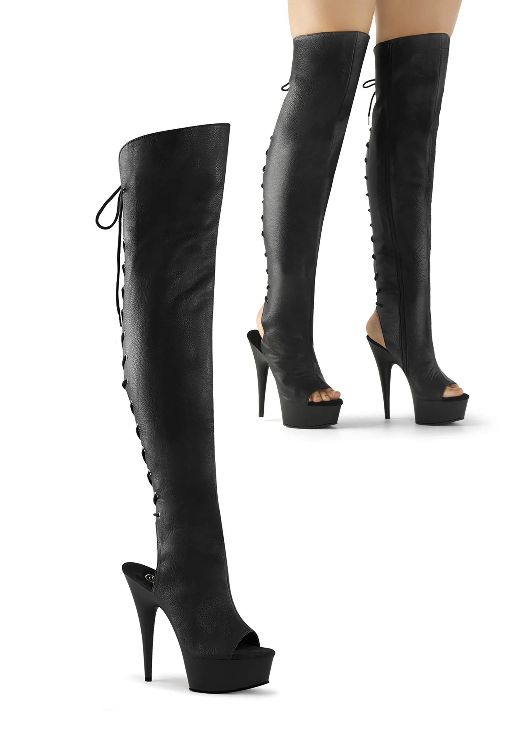 Delight-3019 Platform Over-The-Knee Boots-Black PU - Image 5