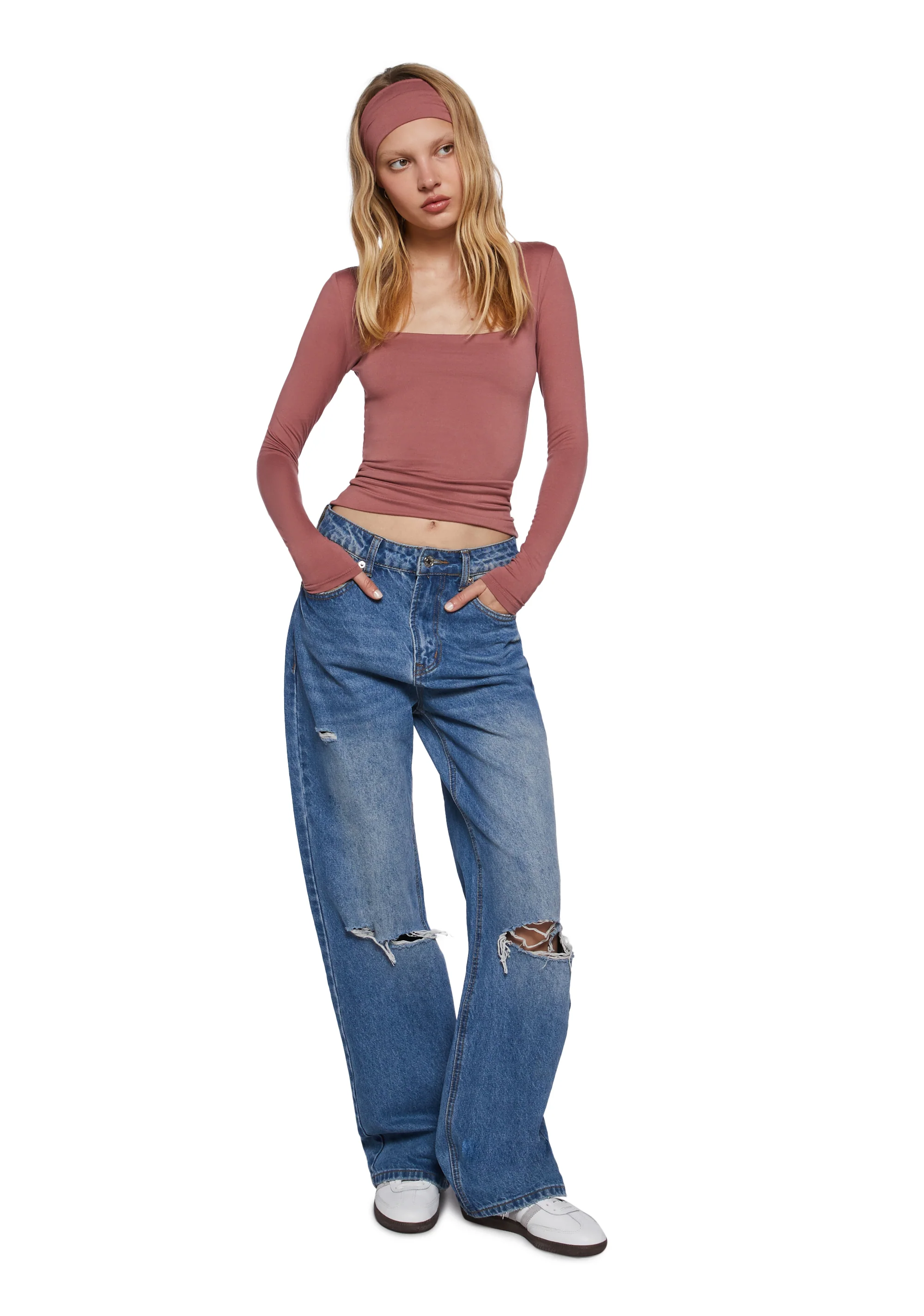 Demure Stare Top With Headband - Pink - Image 2
