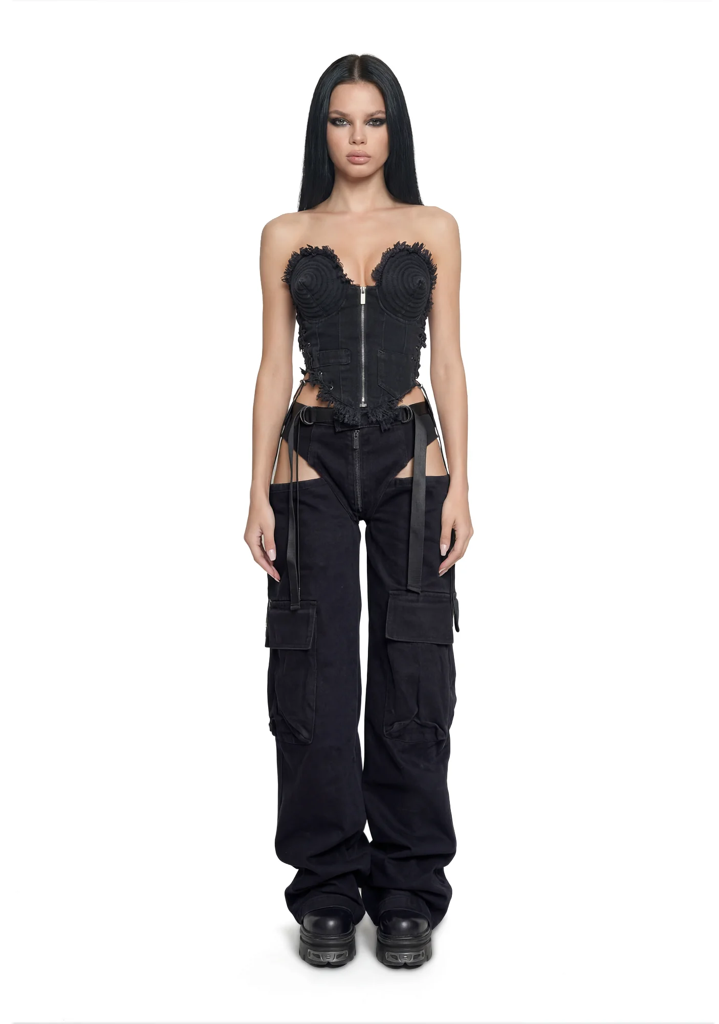 Denim Cone Corset - Black - Image 3