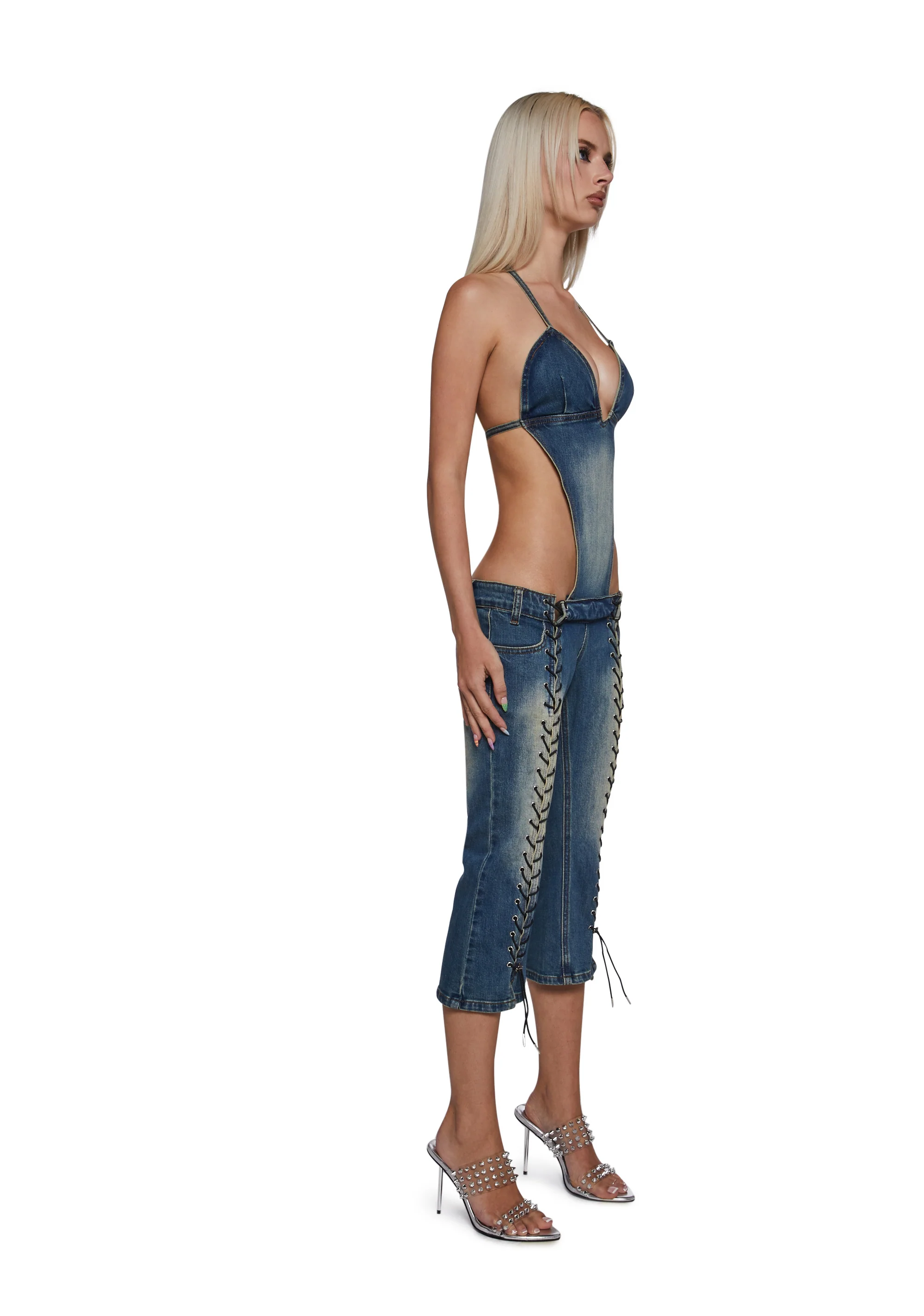 Denim Detachable Capri Jumpsuit - Image 3